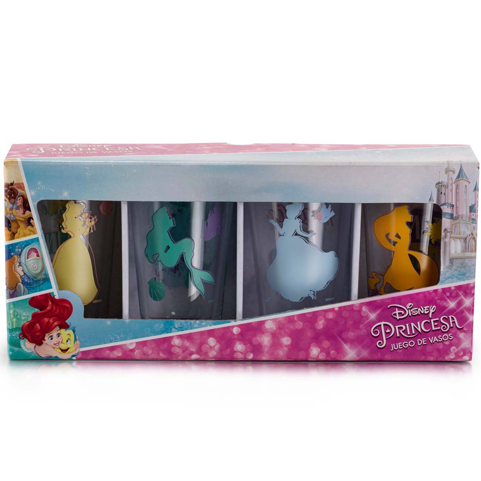 Vasos Vidrio Princesas Disney 324ml 4pzs Bebida Niñas Libbey 