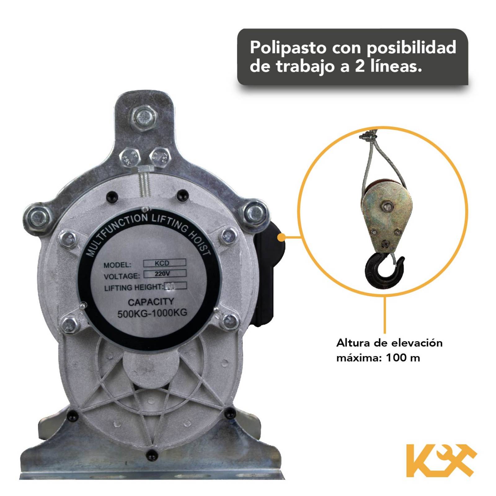 Polipasto Electrico 220v Carga 500/1000kg Cable 100 Metros 