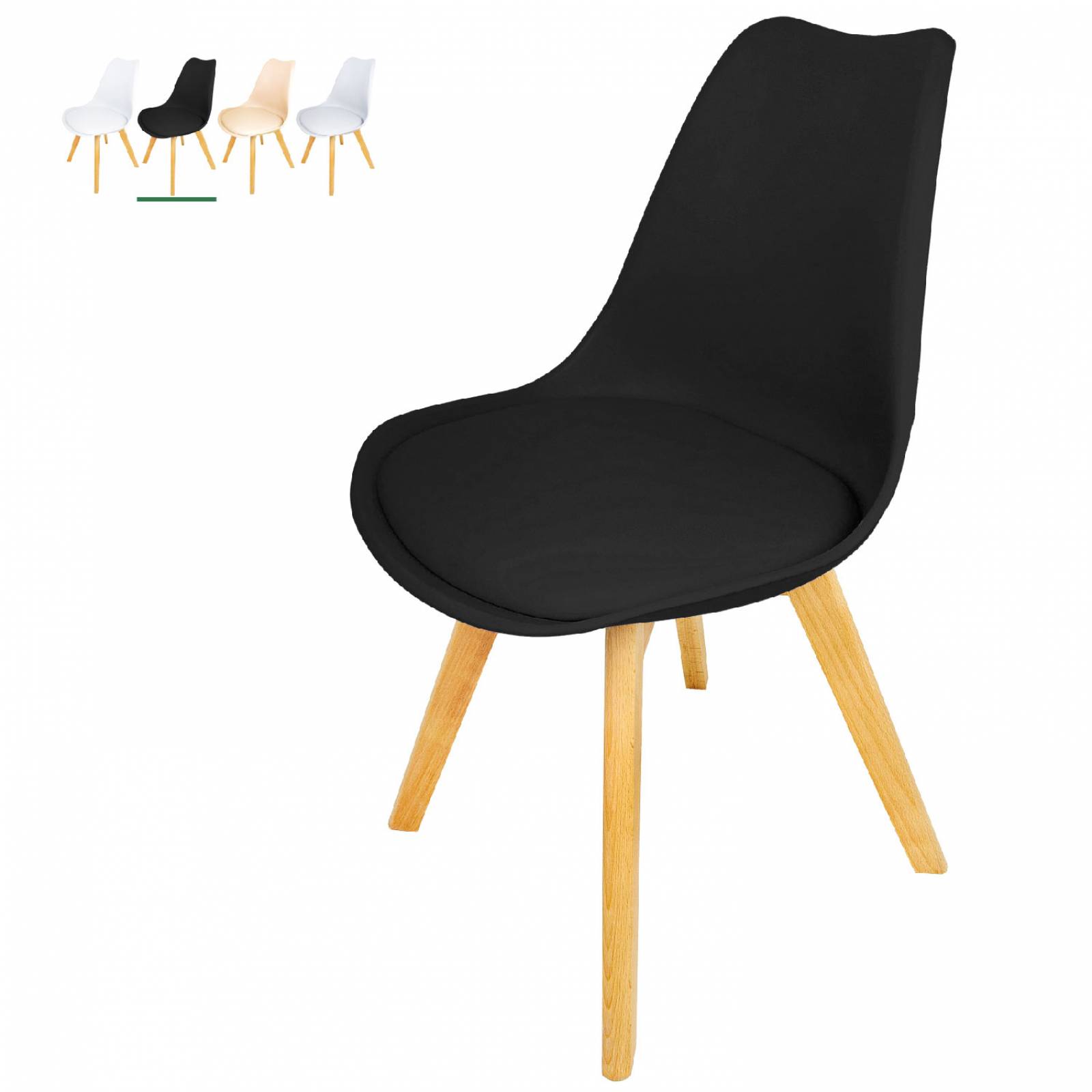 Silla Tipo Eames Madera Tulip Asiento Acolchonado Vinipiel Multicolor Negro