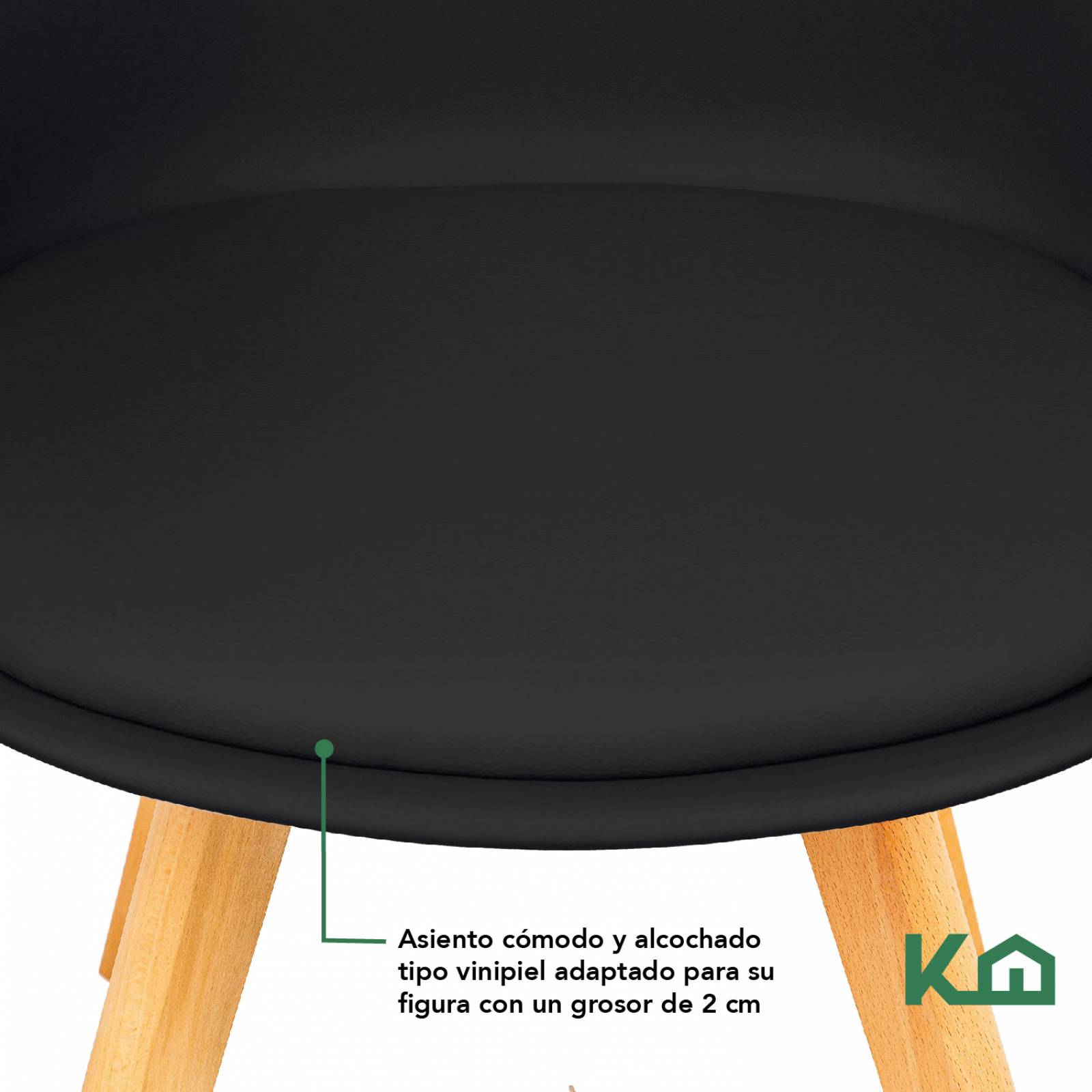 Silla Tipo Eames Madera Tulip Asiento Acolchonado Vinipiel Multicolor Negro