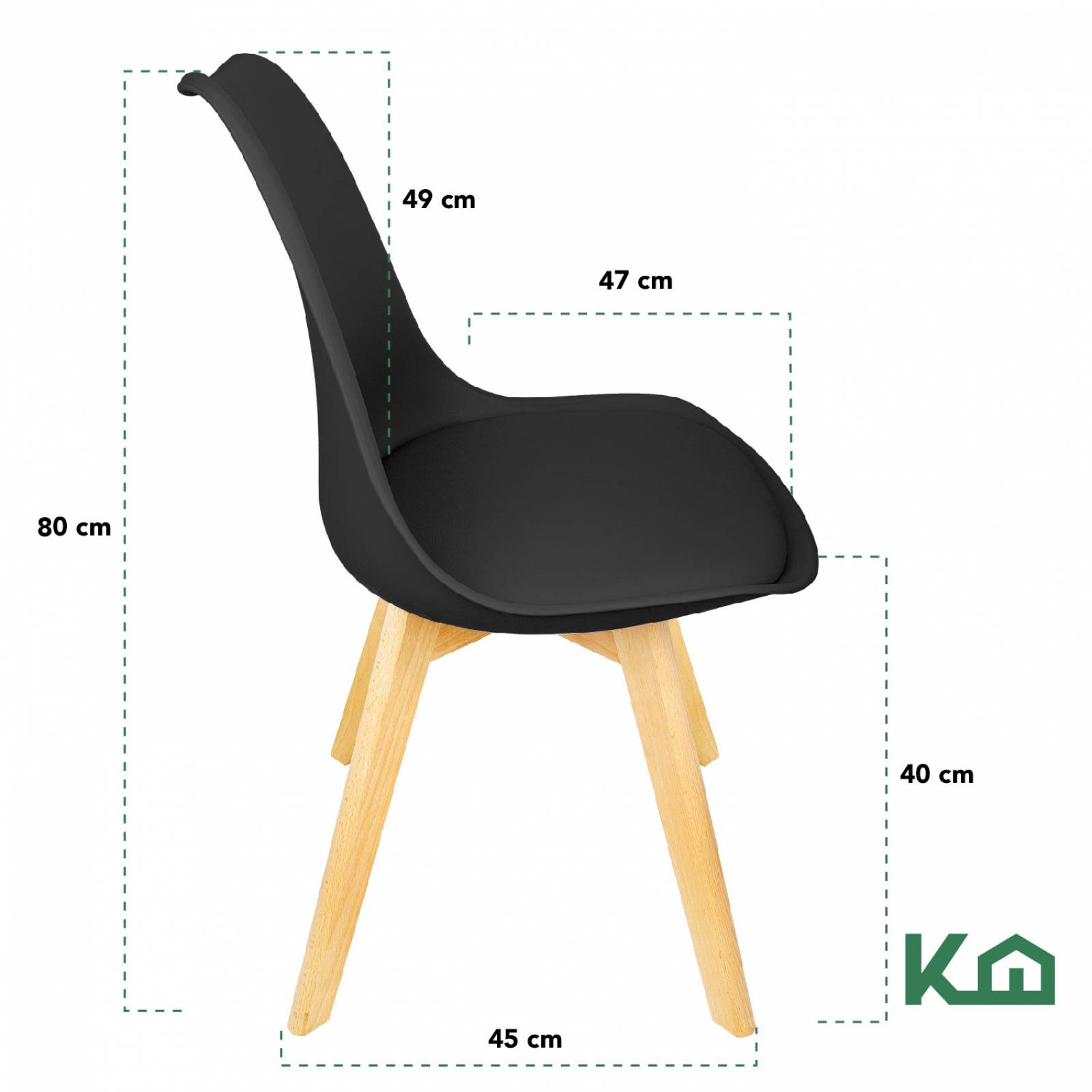Silla Tipo Eames Madera Tulip Asiento Acolchonado Vinipiel Multicolor Negro
