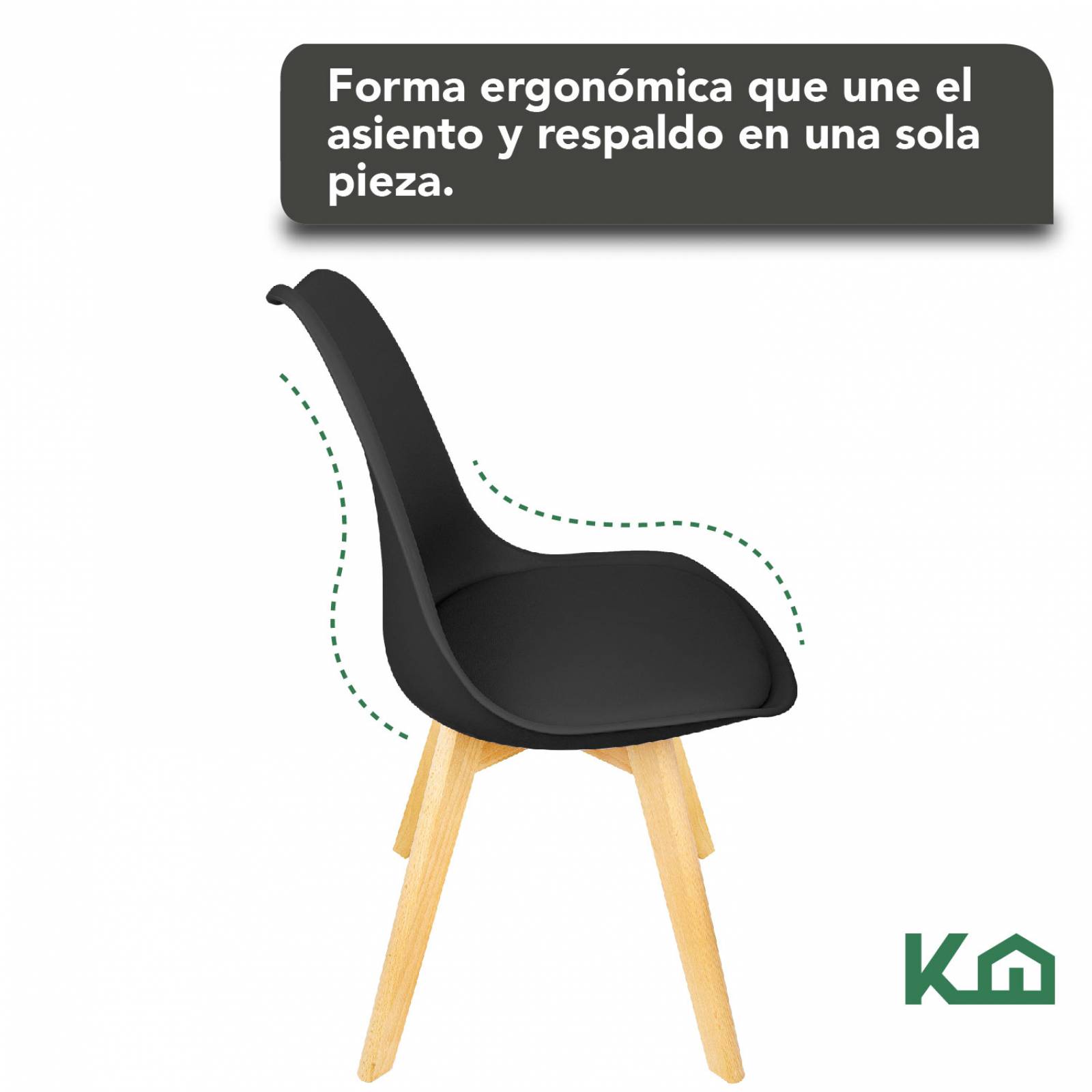 Silla Tipo Eames Madera Tulip Asiento Acolchonado Vinipiel Multicolor Negro