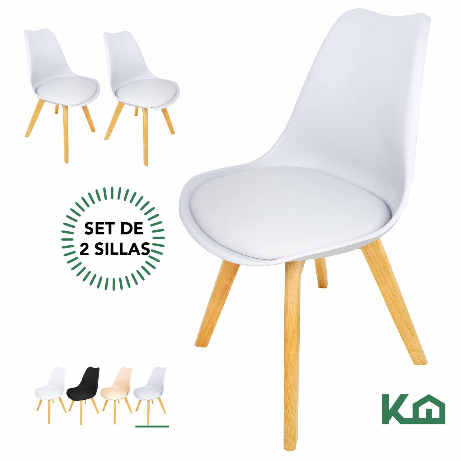 Silla Tipo Eames Tulip Patas Madera Asiento Acolchonado 2pzs Multicolor Gris