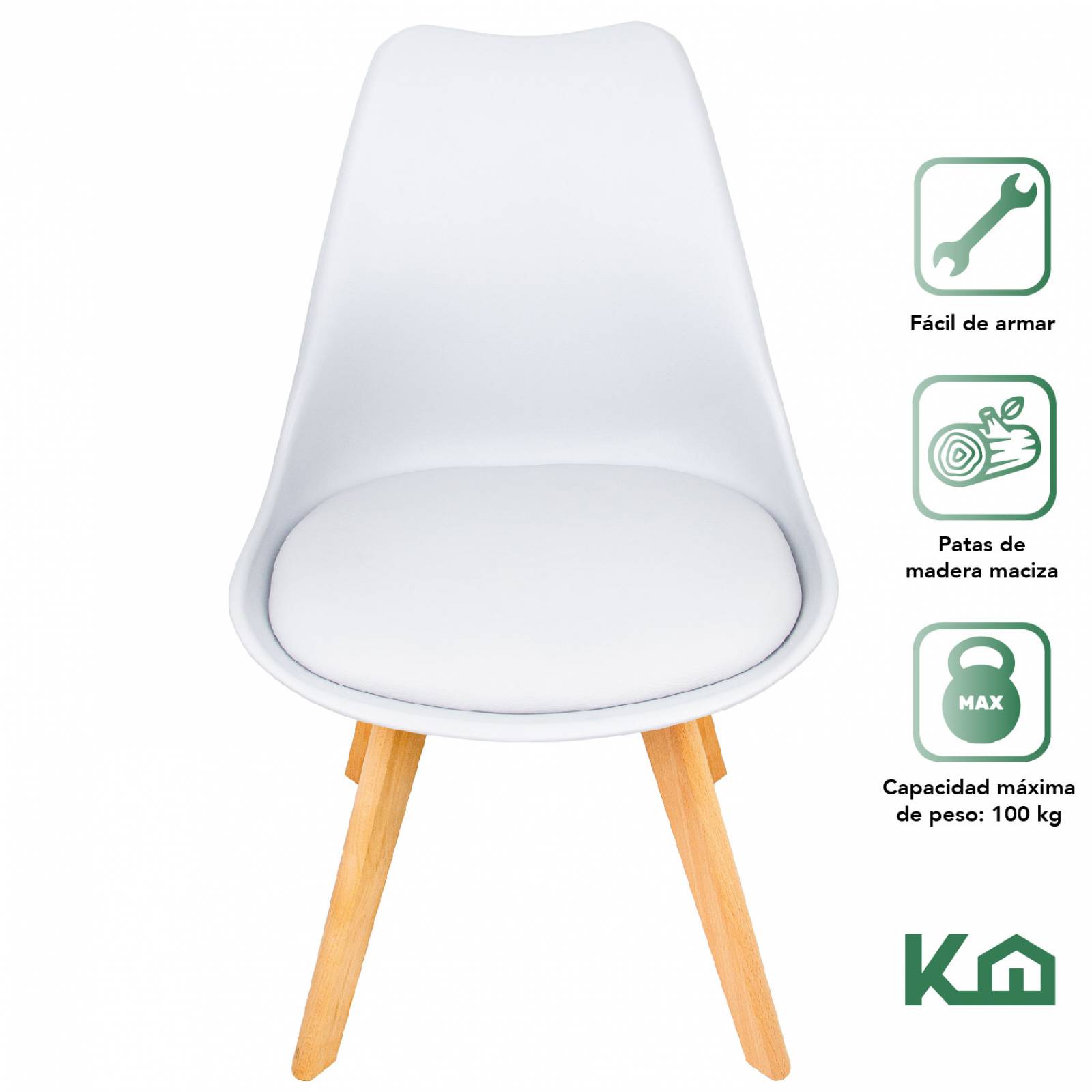 Silla Tipo Eames Tulip Patas Madera Asiento Acolchonado 2pzs Multicolor Gris
