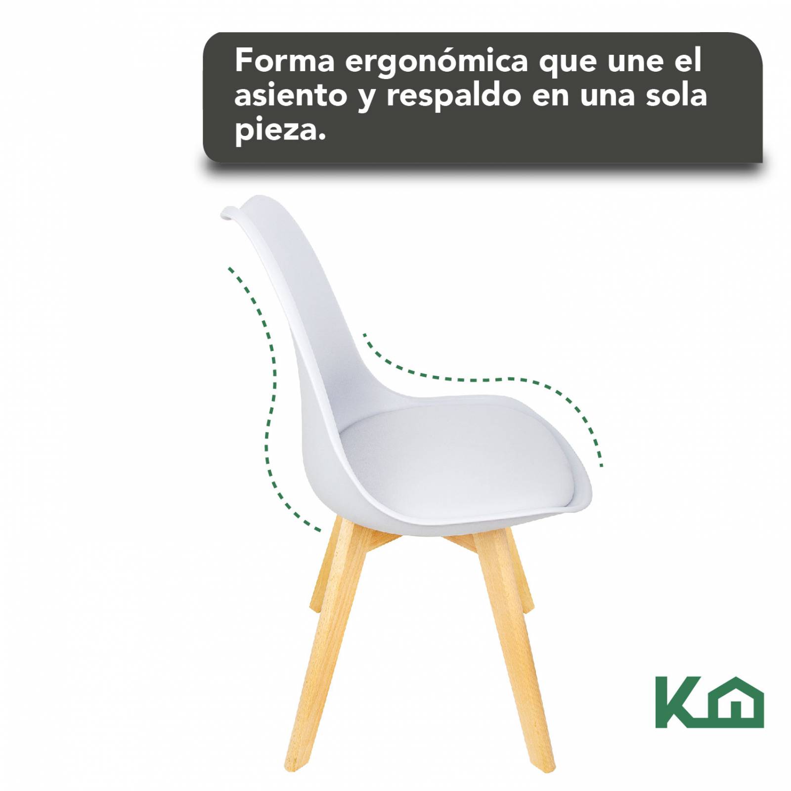 Silla Tipo Eames Tulip Patas Madera Asiento Acolchonado 2pzs Multicolor Gris