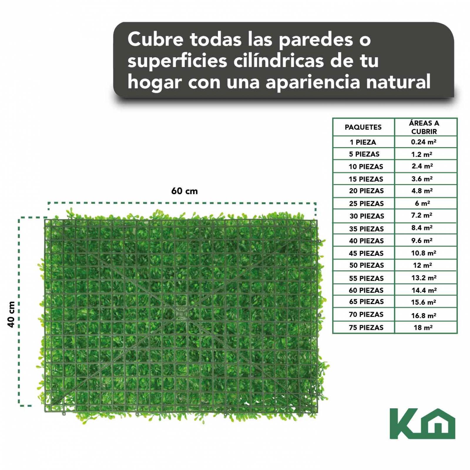 Follaje Artificial Sintetico Muro Verde 60x40cm 5 Pzas Pared 