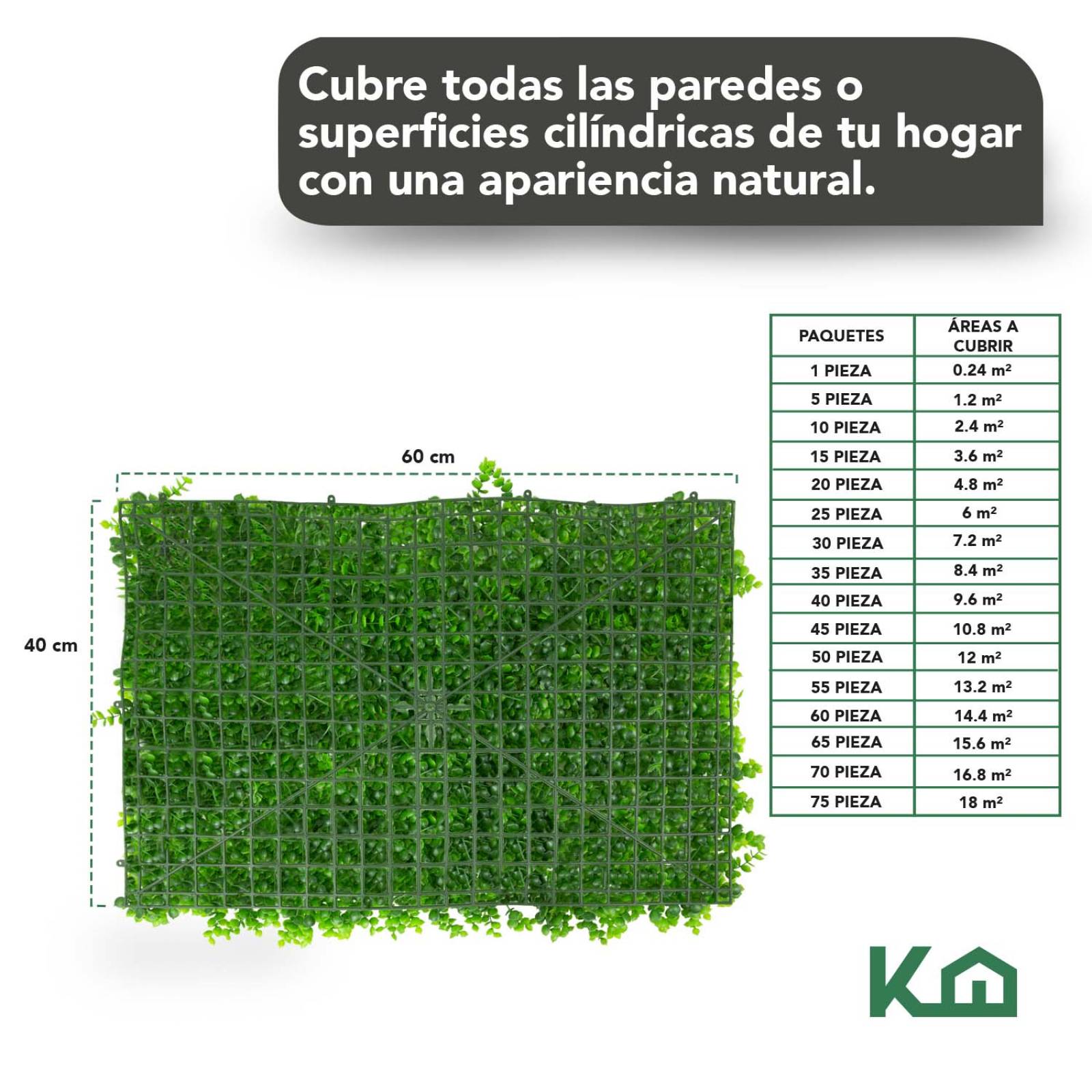Follaje Artificial Sintetico Muro Verde 60x40cm 5 Pzs Bardas