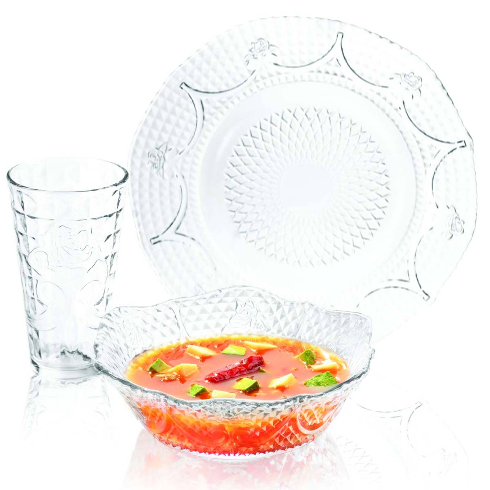 Vajilla Platos Tazones Vasos Set Diamante 9pzs Santa Elenita 