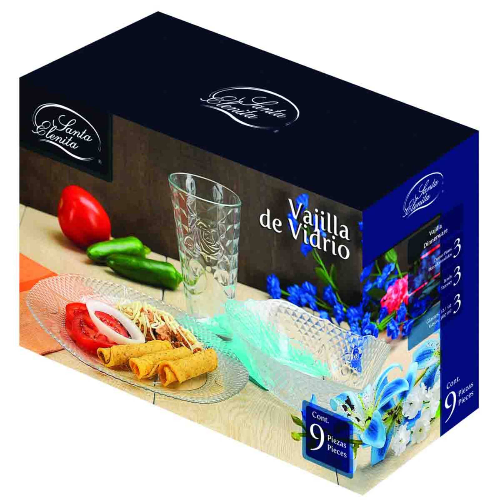 Vajilla Platos Tazones Vasos Set Diamante 9pzs Santa Elenita 