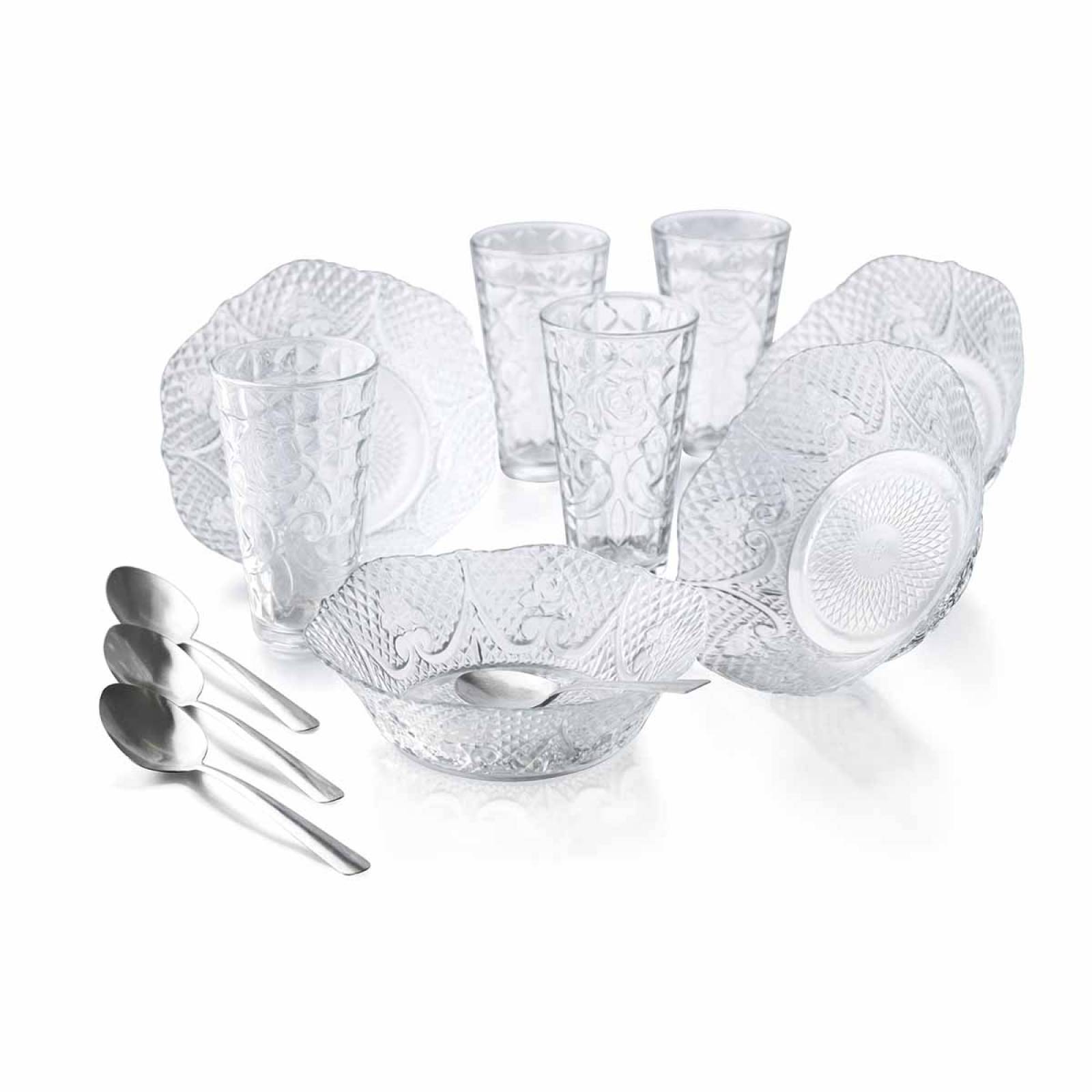 Vajilla Diamante Moderna Platos Vasos Santa Elenita 12 Pzs 