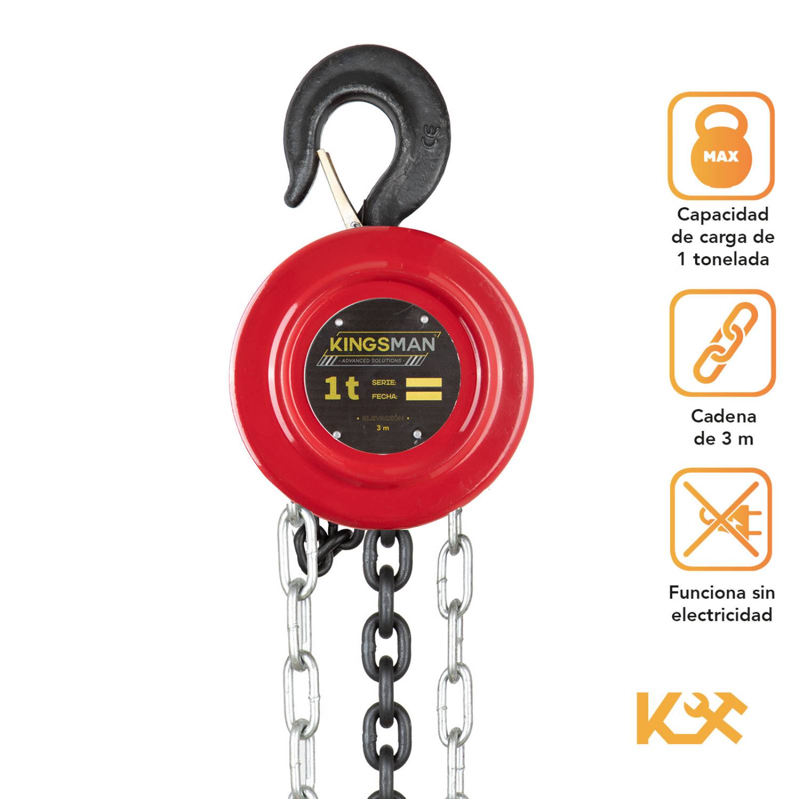 Polipasto Kingsman Con Cadena 3m Grosor 6mm Hasta 1 Tonelada 