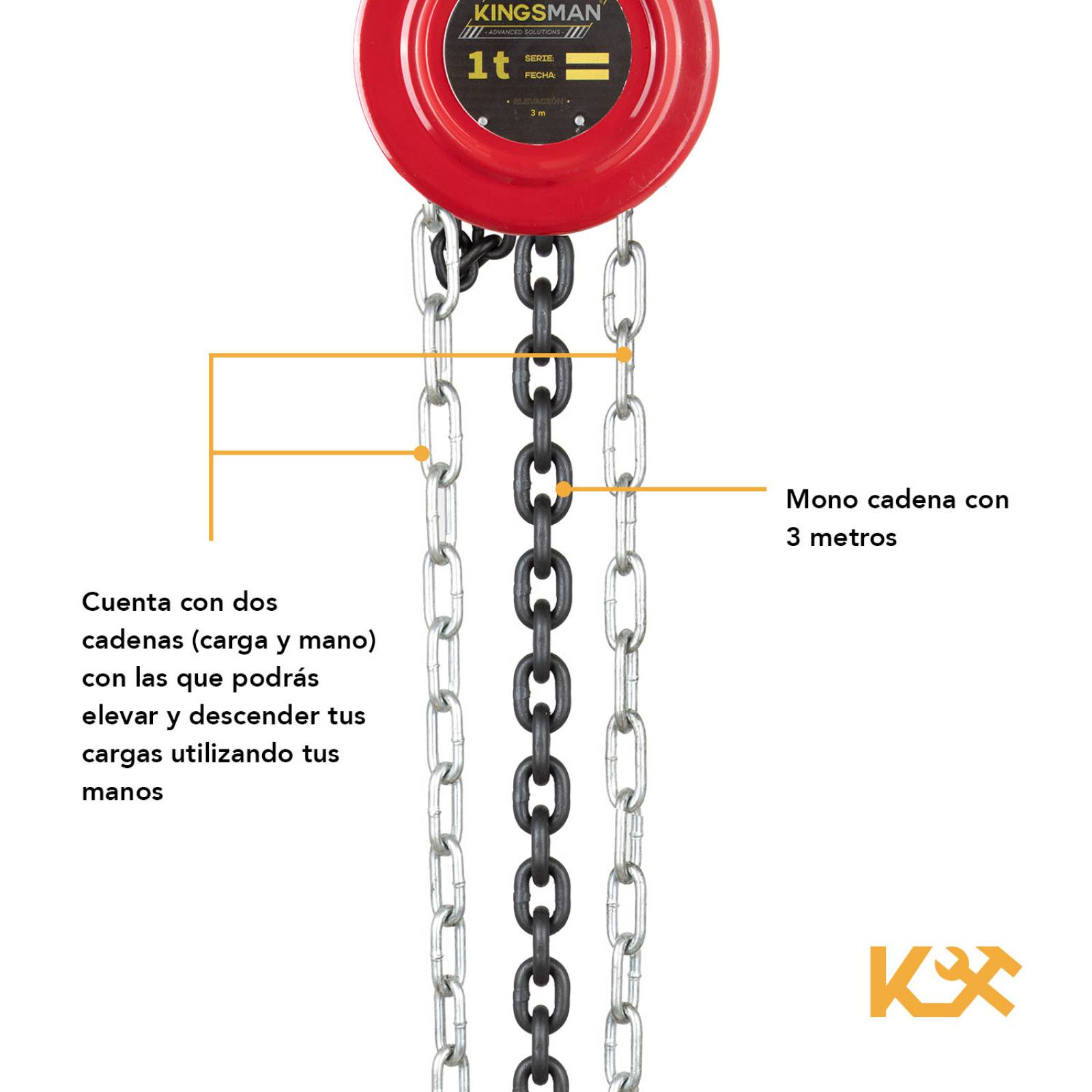 Polipasto Kingsman Con Cadena 3m Grosor 6mm Hasta 1 Tonelada 