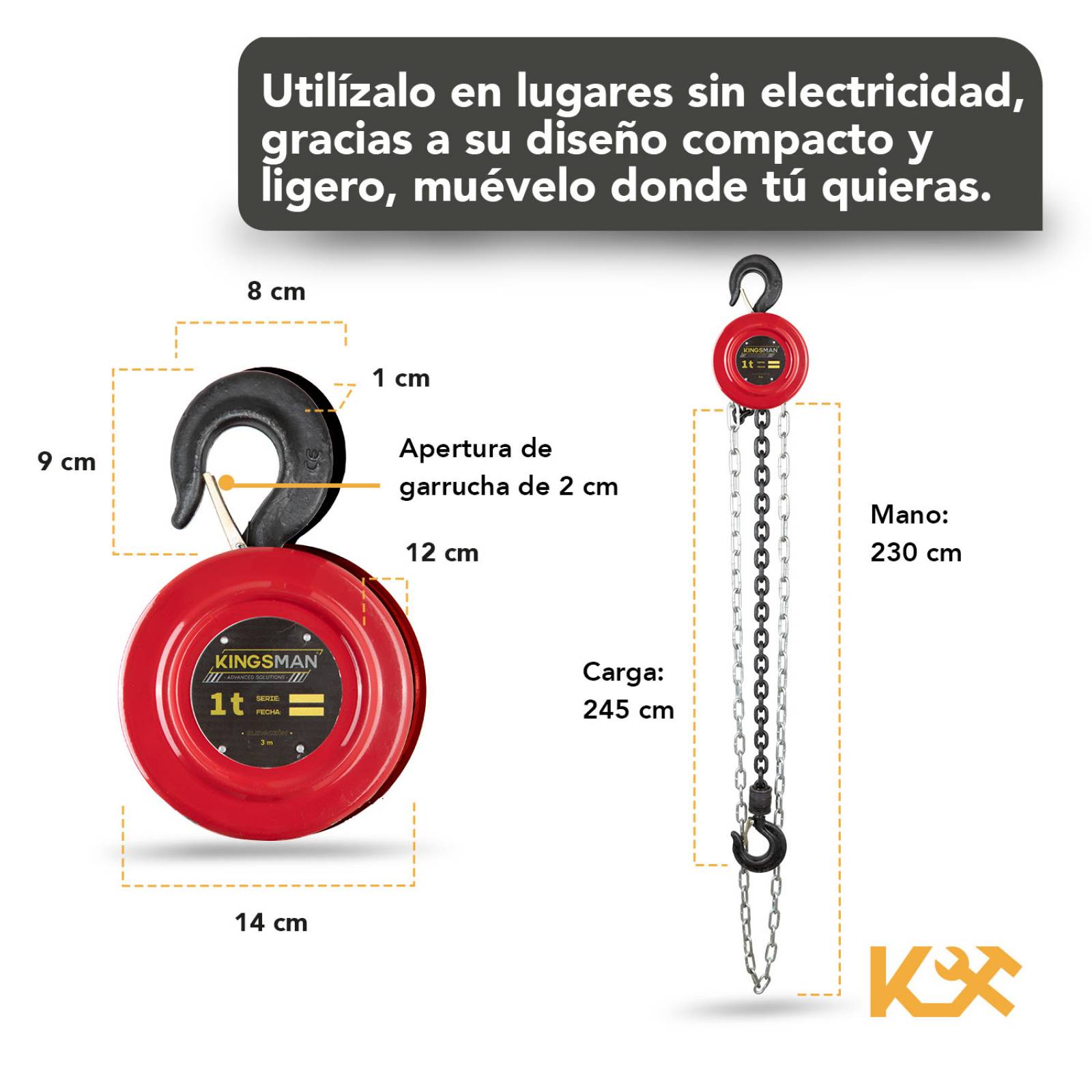 Polipasto Kingsman Con Cadena 3m Grosor 6mm Hasta 1 Tonelada 