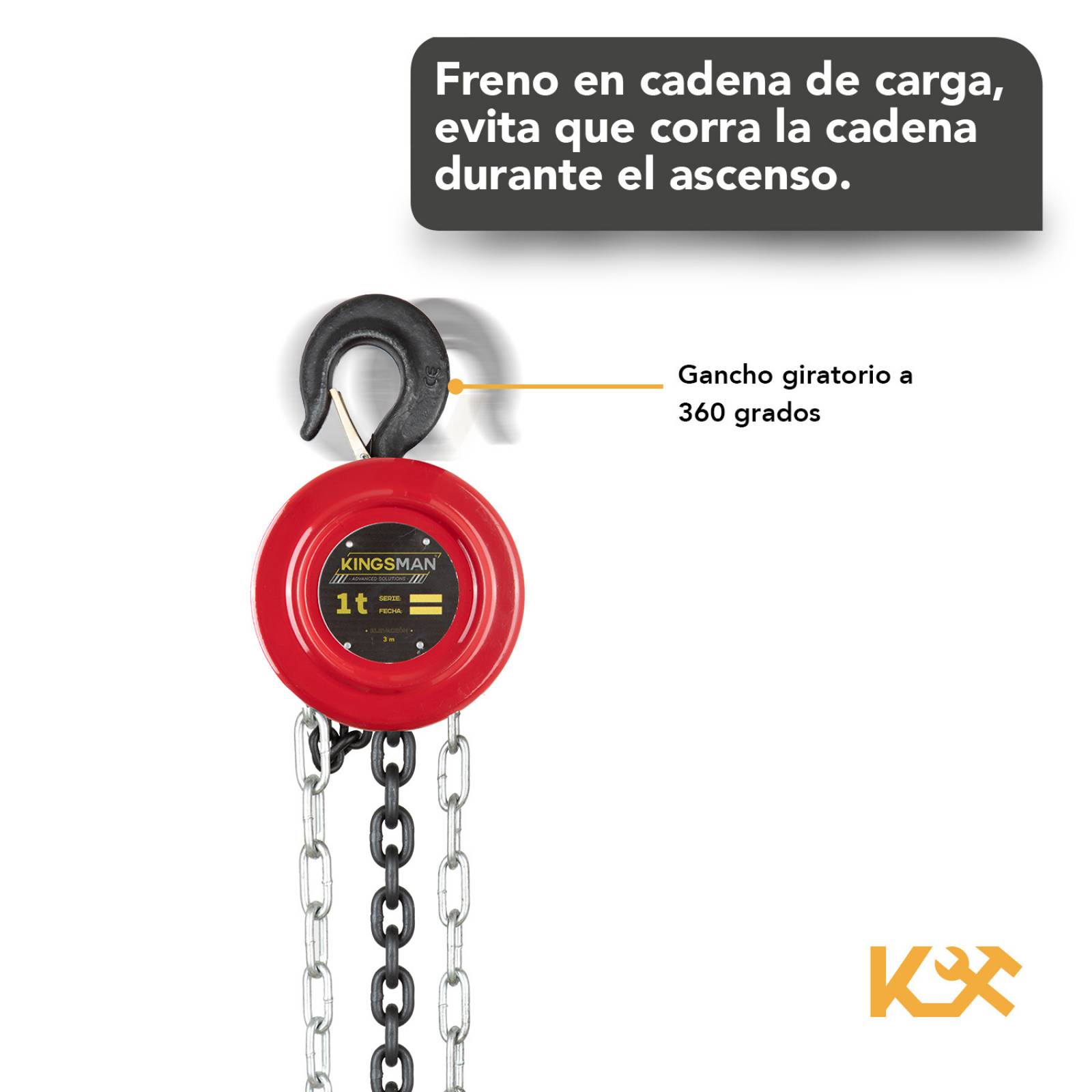 Polipasto Kingsman Con Cadena 3m Grosor 6mm Hasta 1 Tonelada 