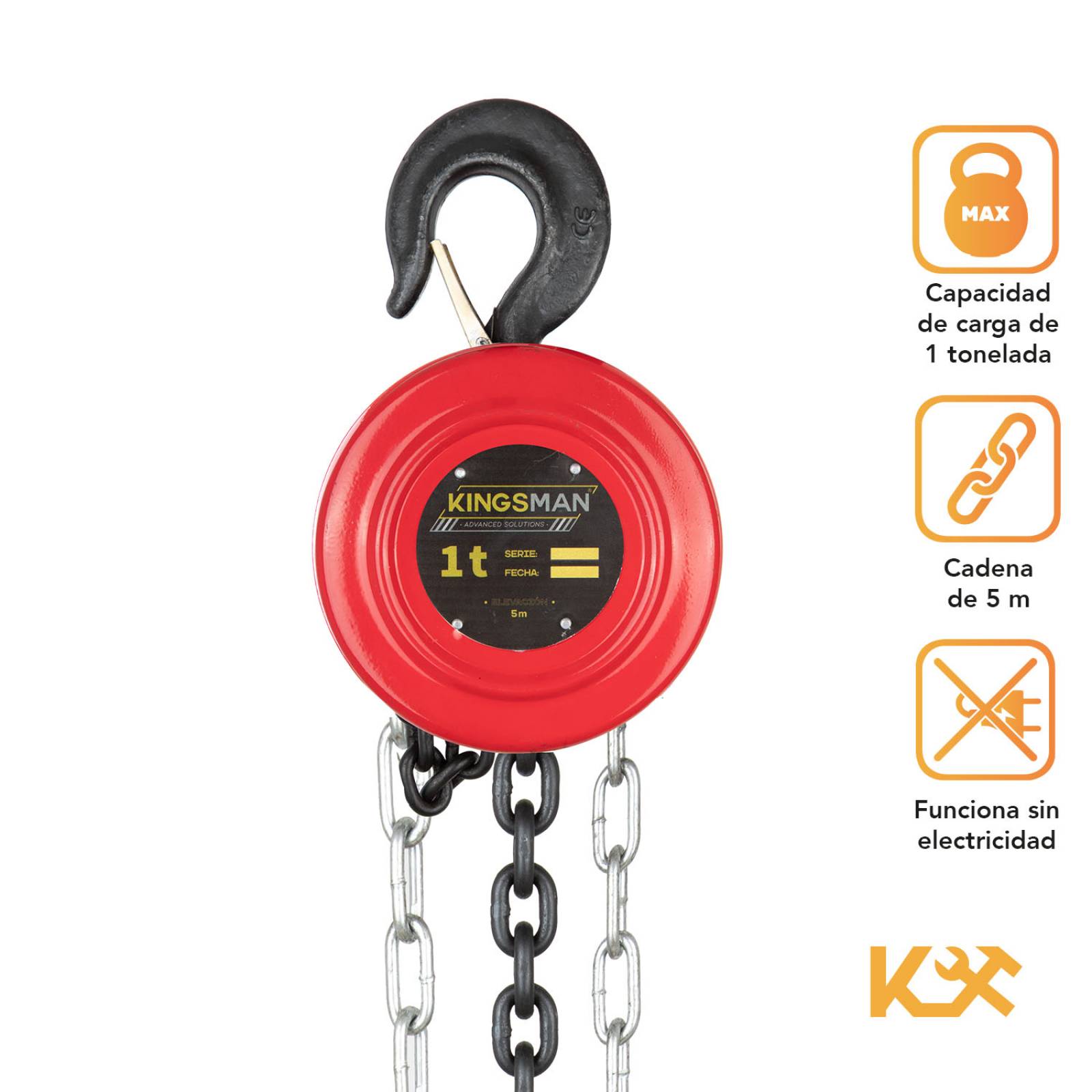 Polipasto Garrucha Manual 1 Tonelada Cadena 6mm 5 Metros 