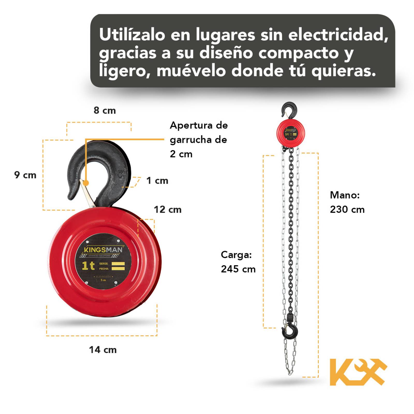 Polipasto Garrucha Manual 1 Tonelada Cadena 6mm 5 Metros 