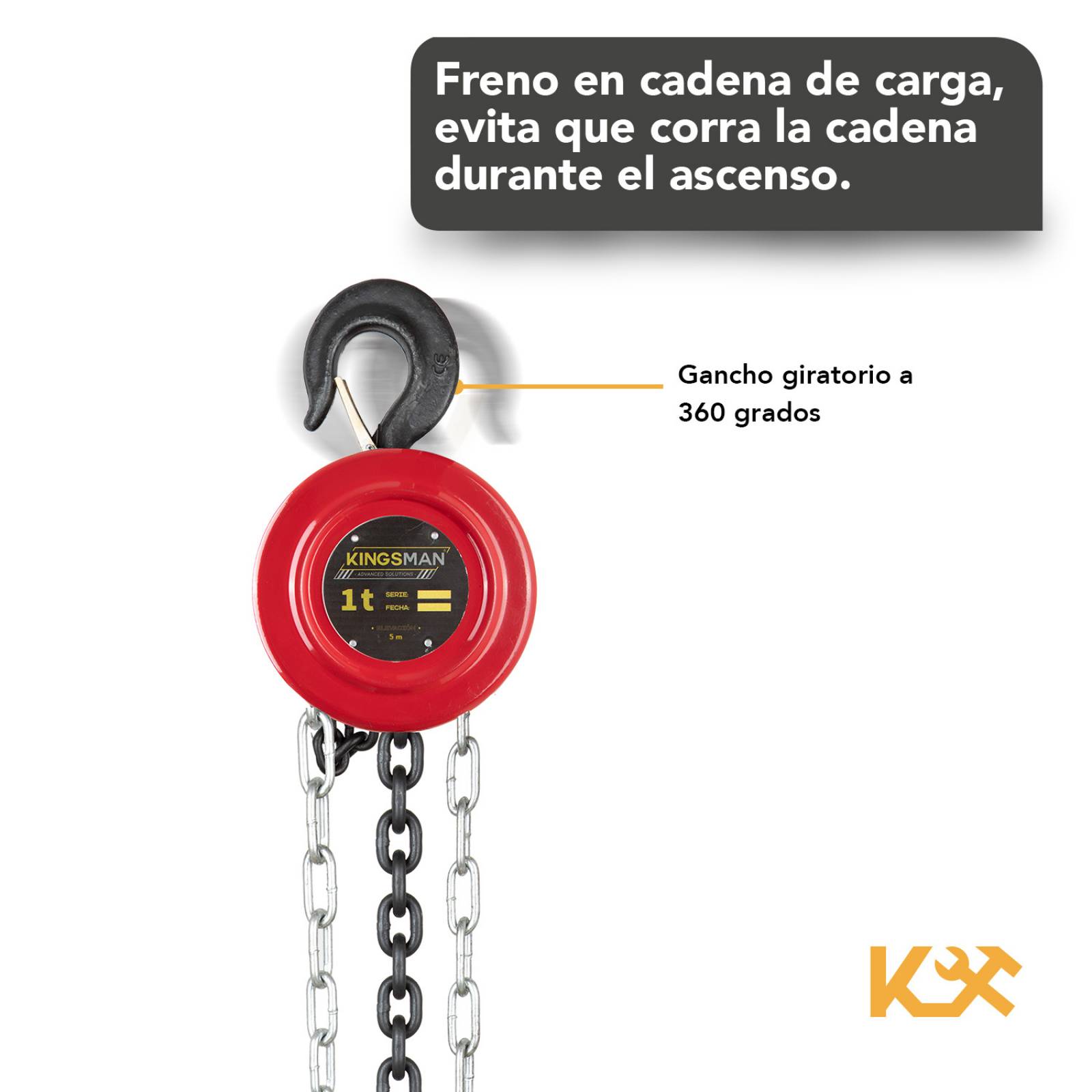 Polipasto Garrucha Manual 1 Tonelada Cadena 6mm 5 Metros 