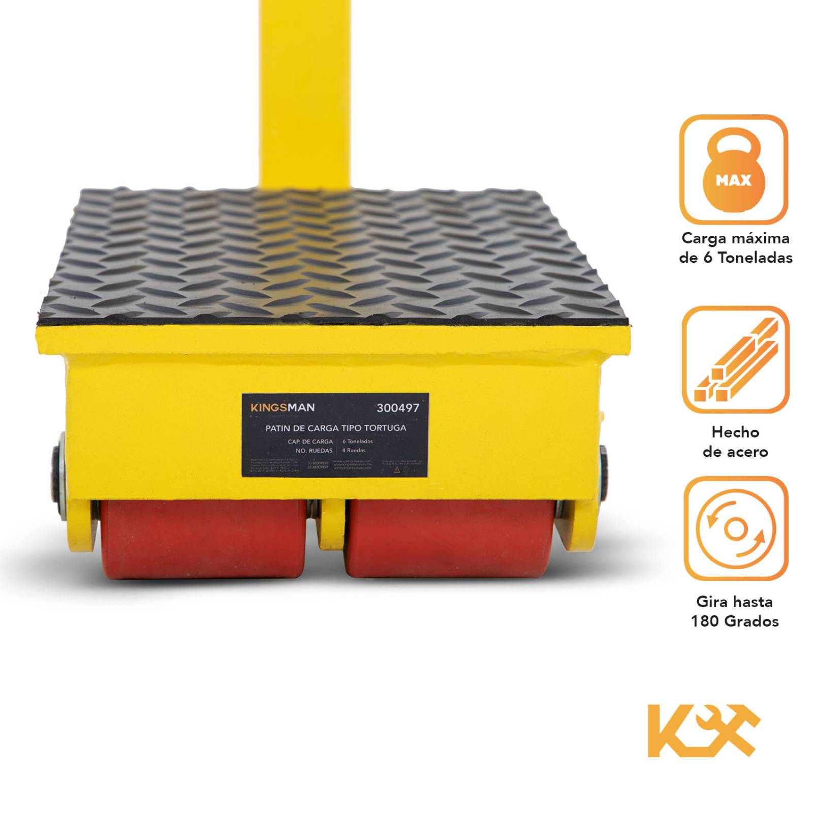 Patin de Carga Tortuga Con Jaladera Rotativo 6 Toneladas con 4 Ruedas CRD-6 Kingsman 