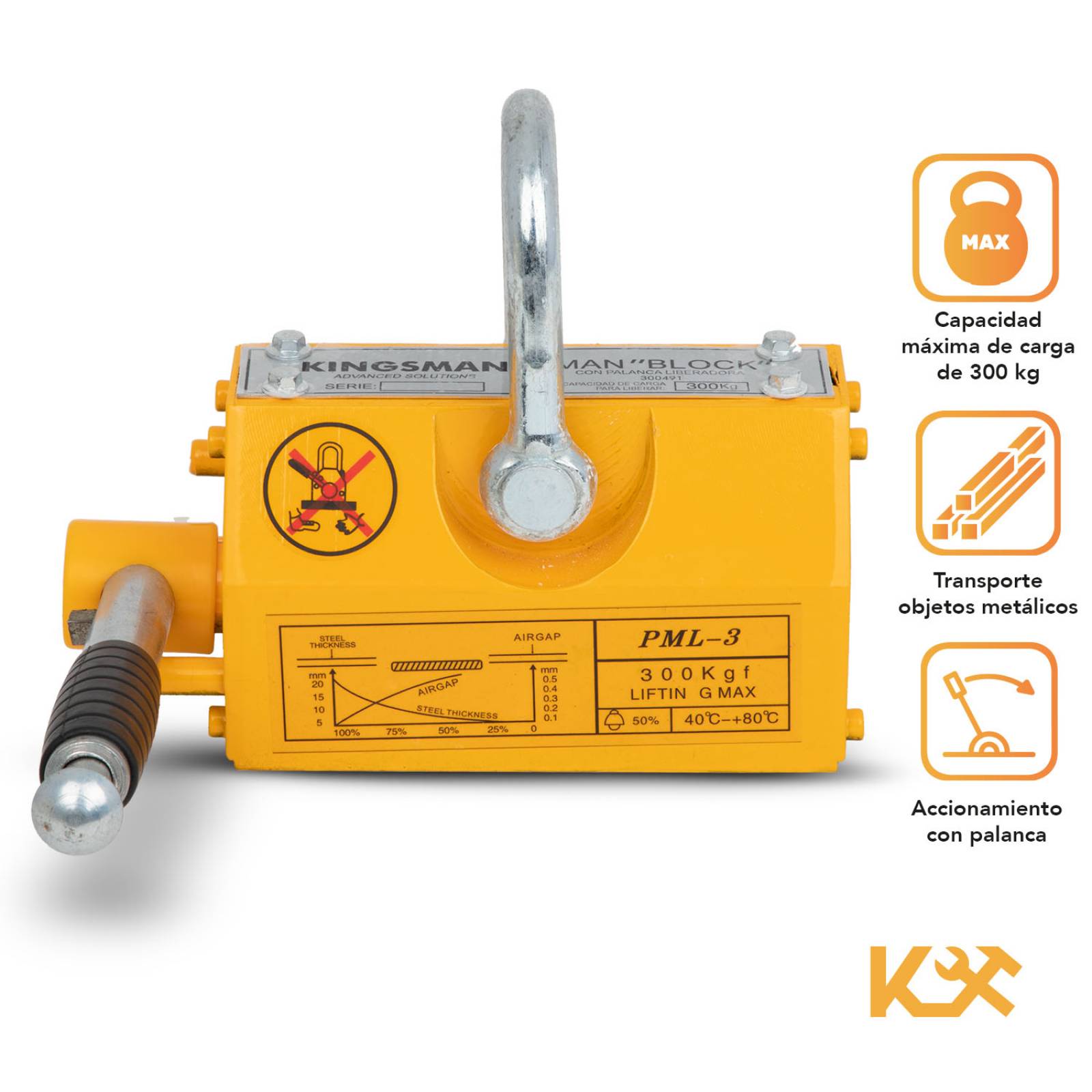 Iman Elevador Magnetico 300kg Con Palanca Liberar Carga 