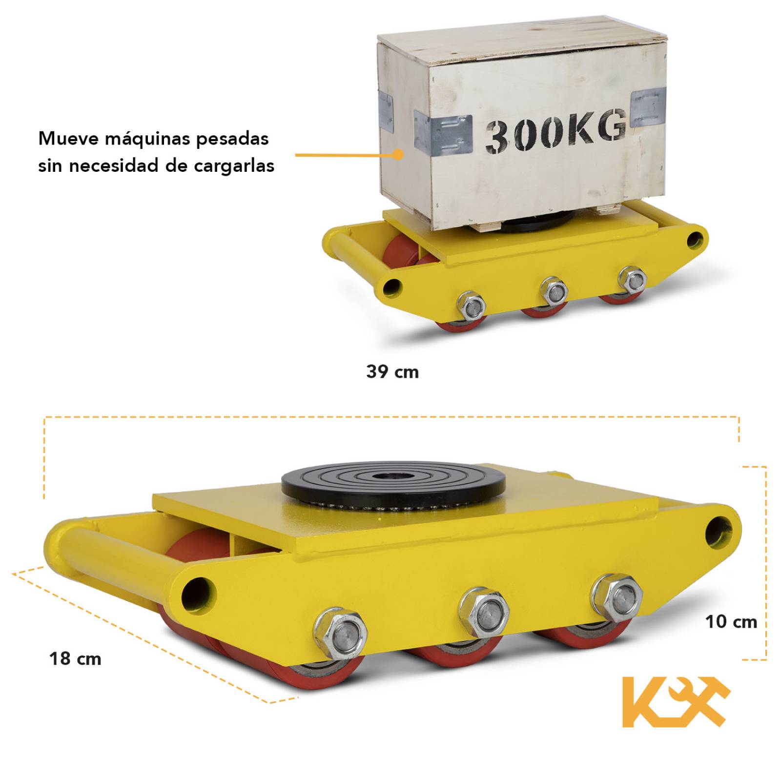 Patin de Carga Tortuga 4 a 8 Tons con 6 Ruedas CRA-8 Kingsman 