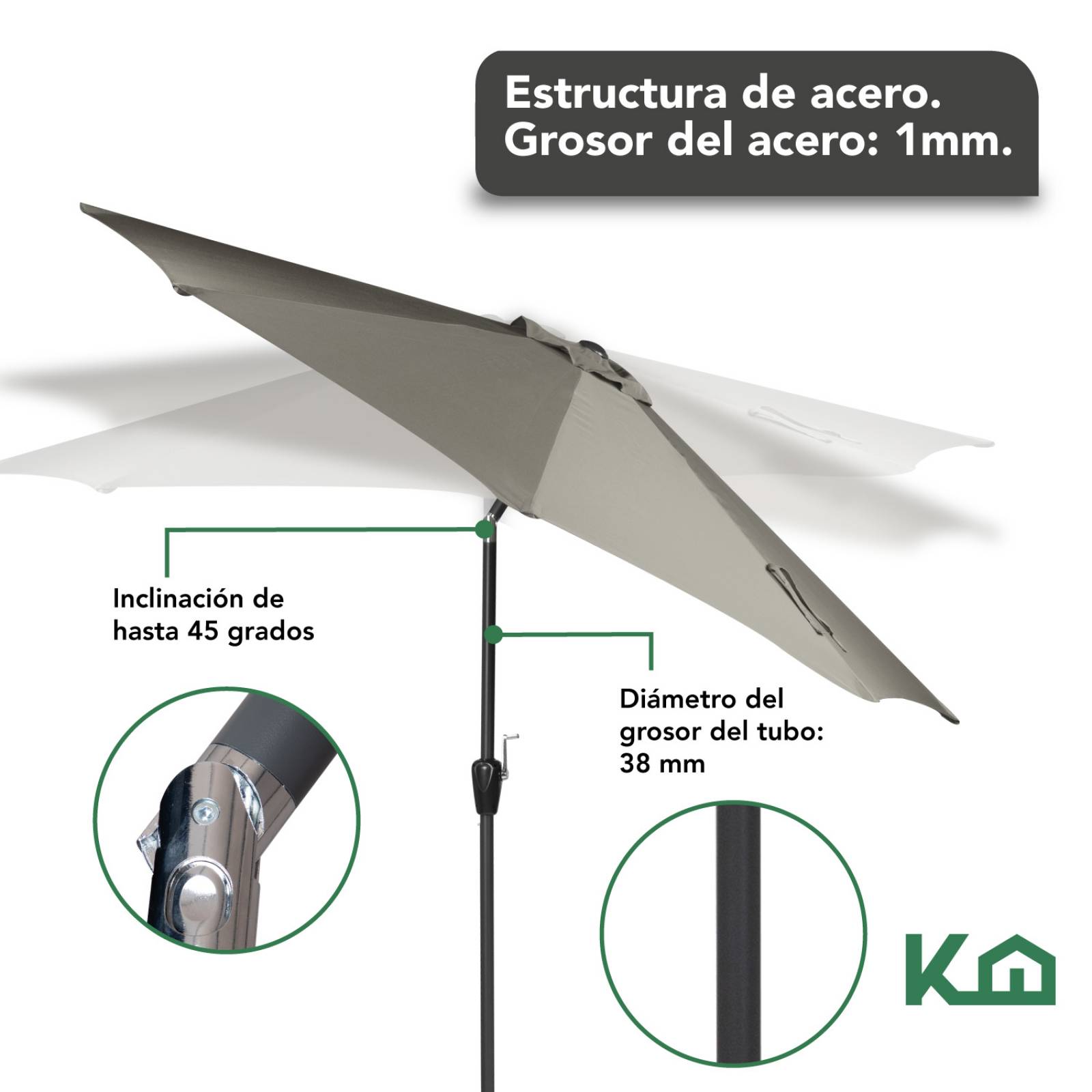 Sombrilla Para Jardín 2.70mts Angulo De Inclinacion Patio Arena