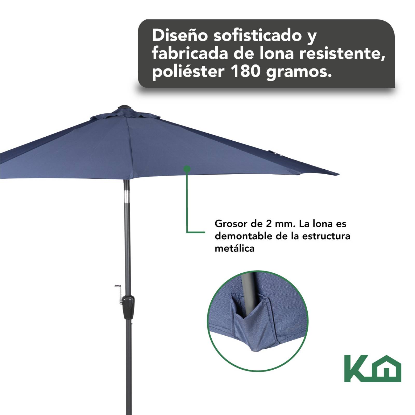 Sombrilla Para Jardín 2.70mts Angulo De Inclinacion Patio Azul