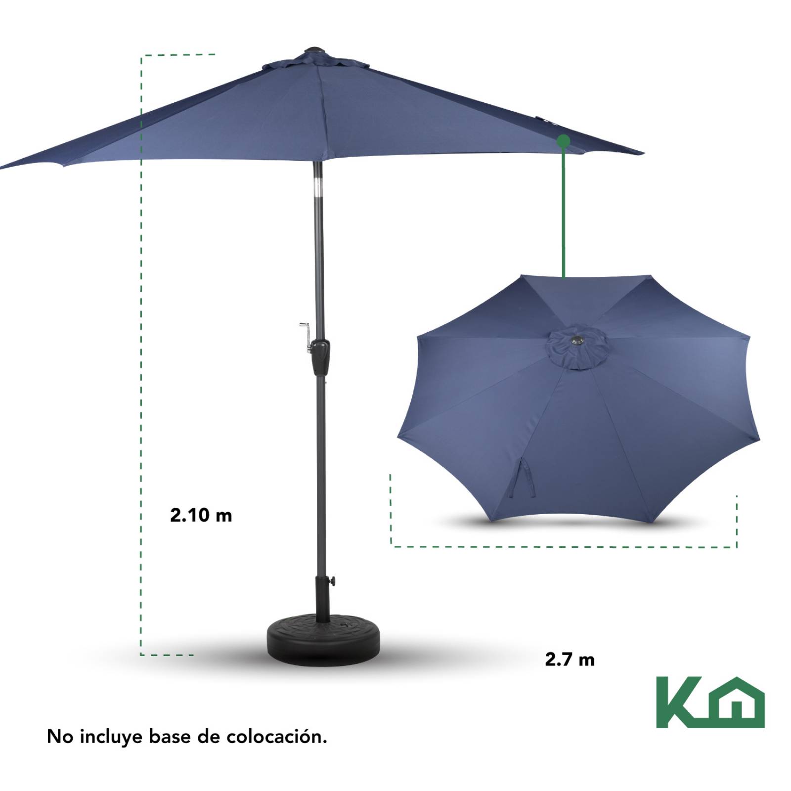 Sombrilla Para Jardín 2.70mts Angulo De Inclinacion Patio Azul