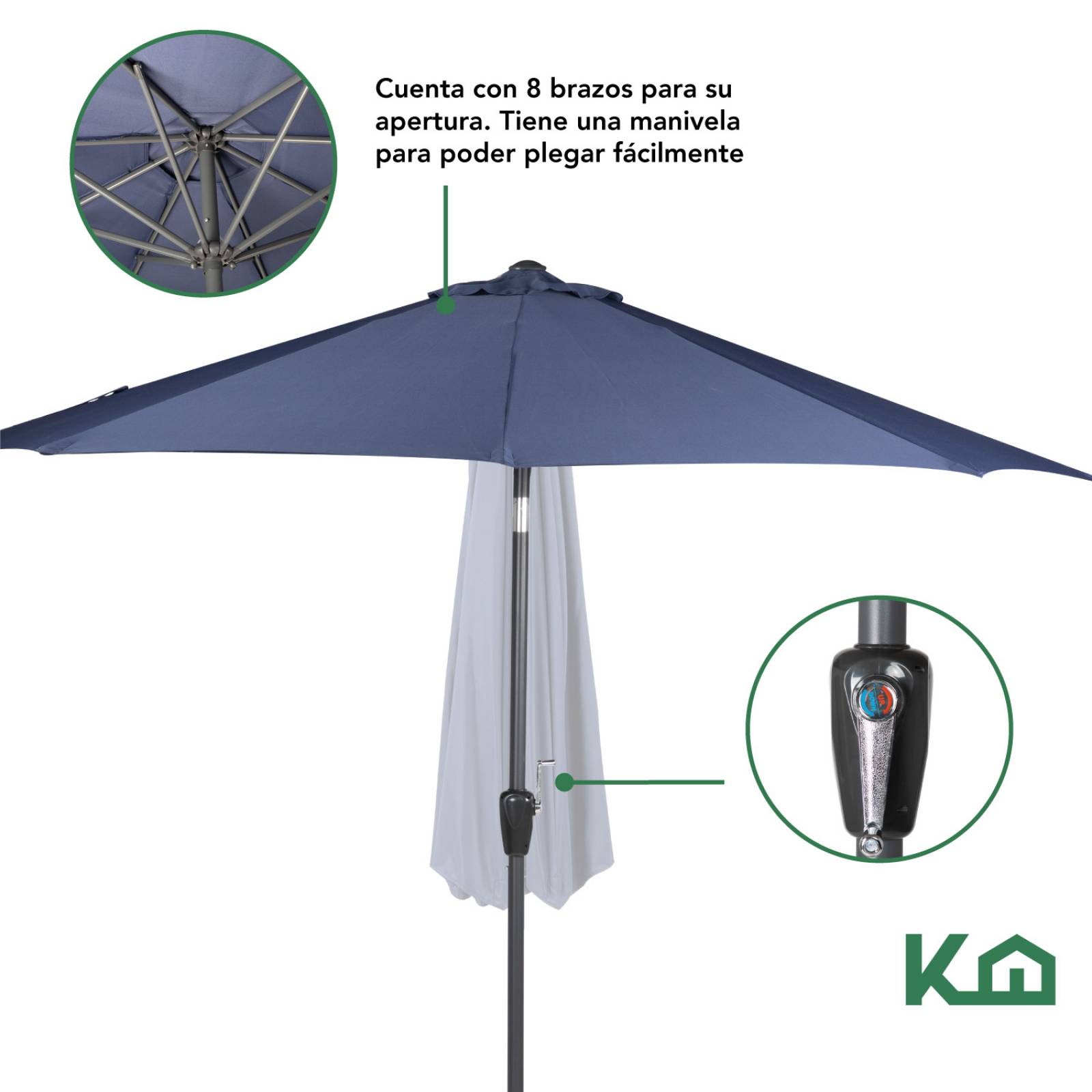 Sombrilla Para Jardín 2.70mts Angulo De Inclinacion Patio Azul