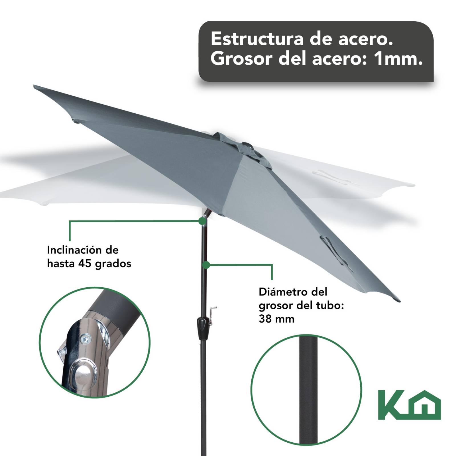 Sombrilla Para Jardin Playa Con Angulo Inclinacion 2 Piezas Gris 1