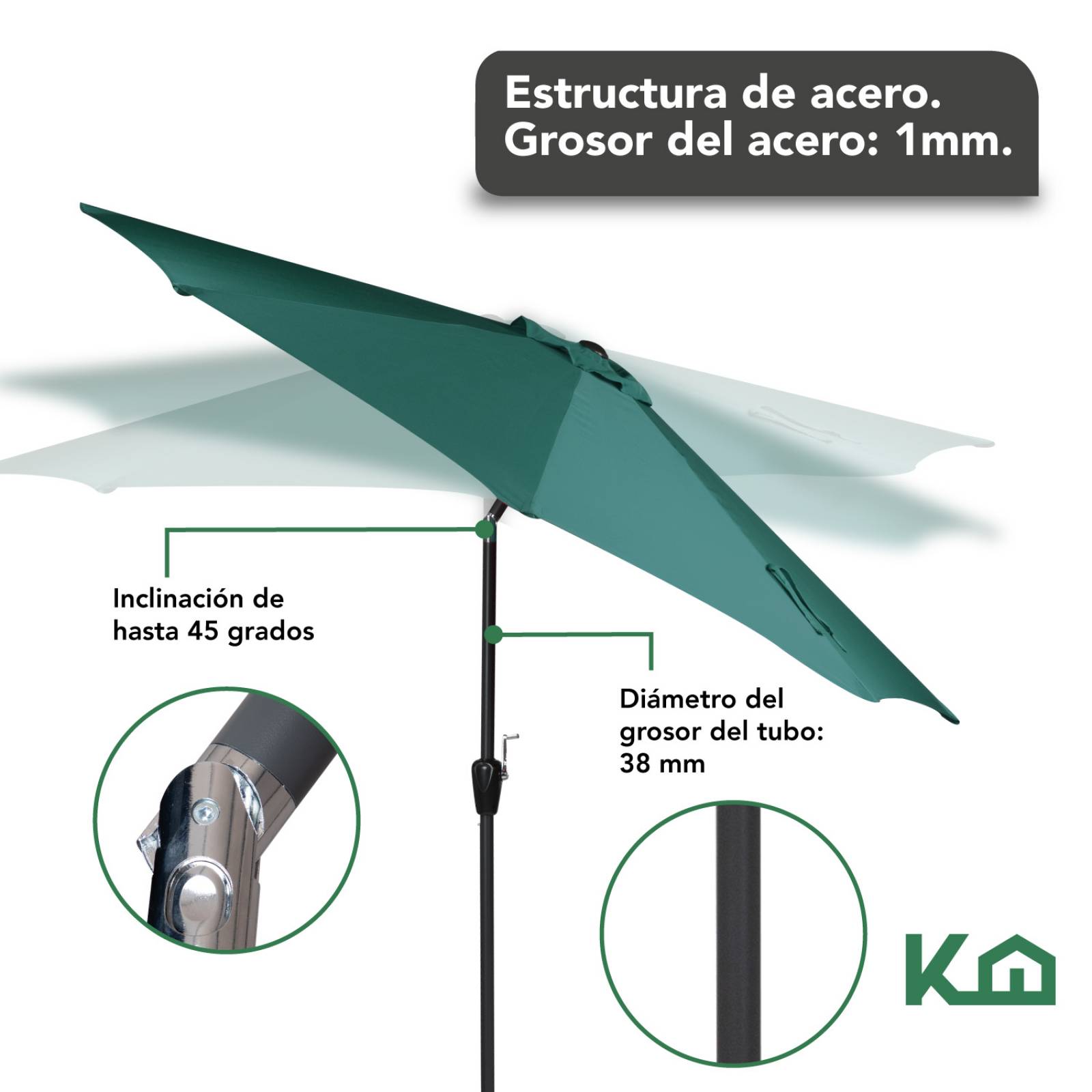 Sombrilla Para Jardin Playa Con Angulo Inclinacion 2 Piezas Verde 1