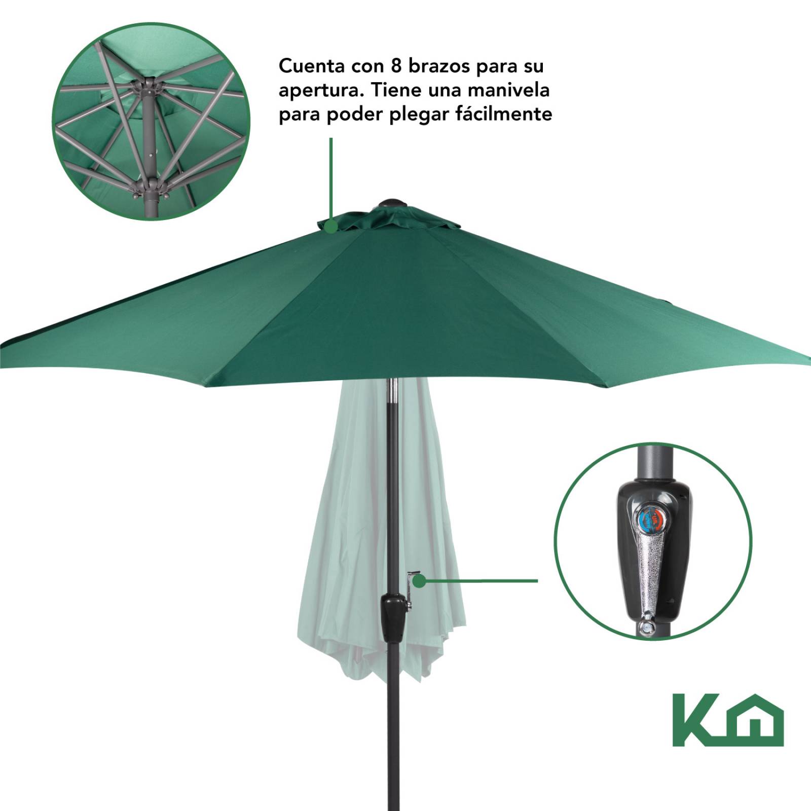 Sombrilla Para Jardin Playa Con Angulo Inclinacion 2 Piezas Verde 1
