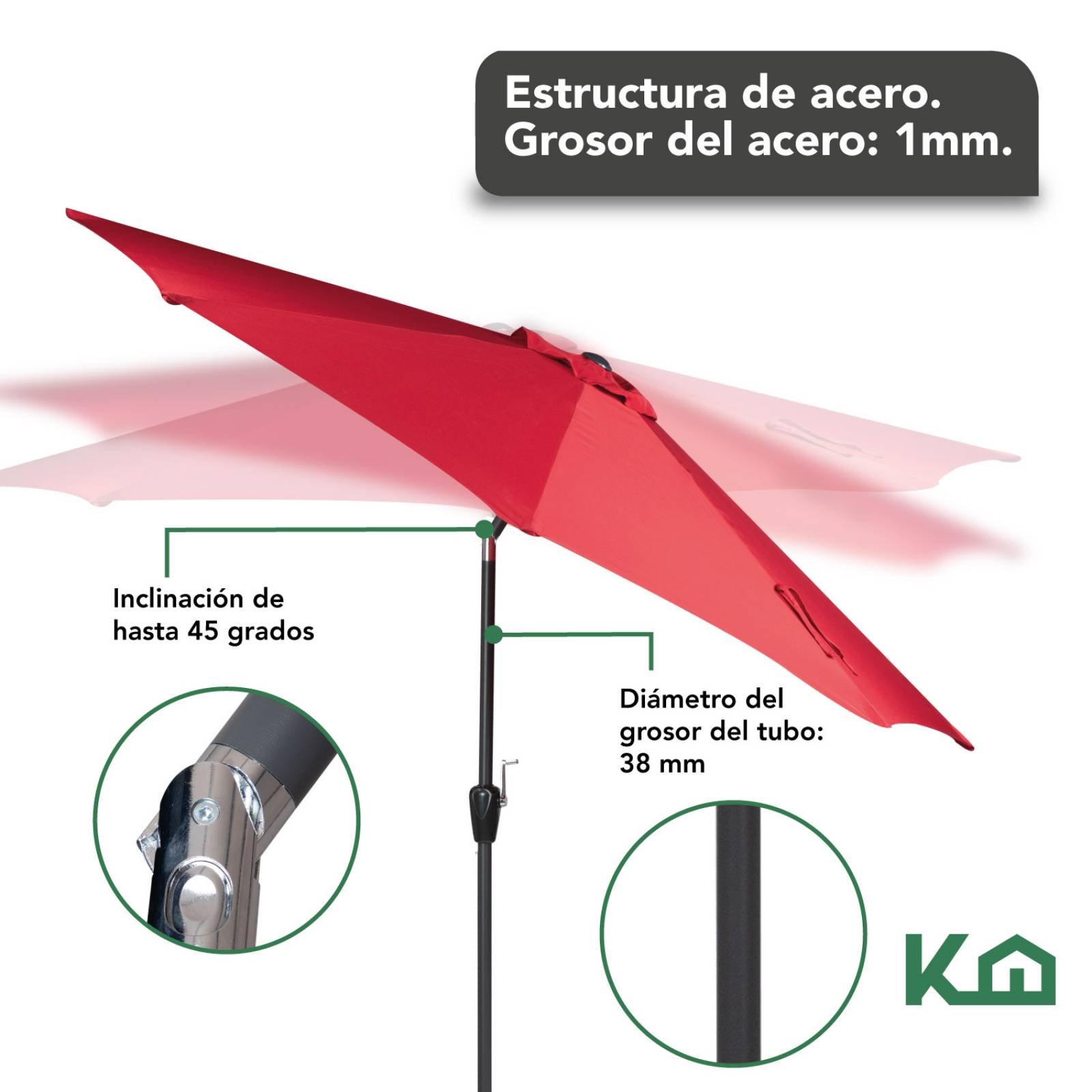 Sombrilla Para Jardin Playa Angulo De Inclinacion Kit 4 Pzas Rojo