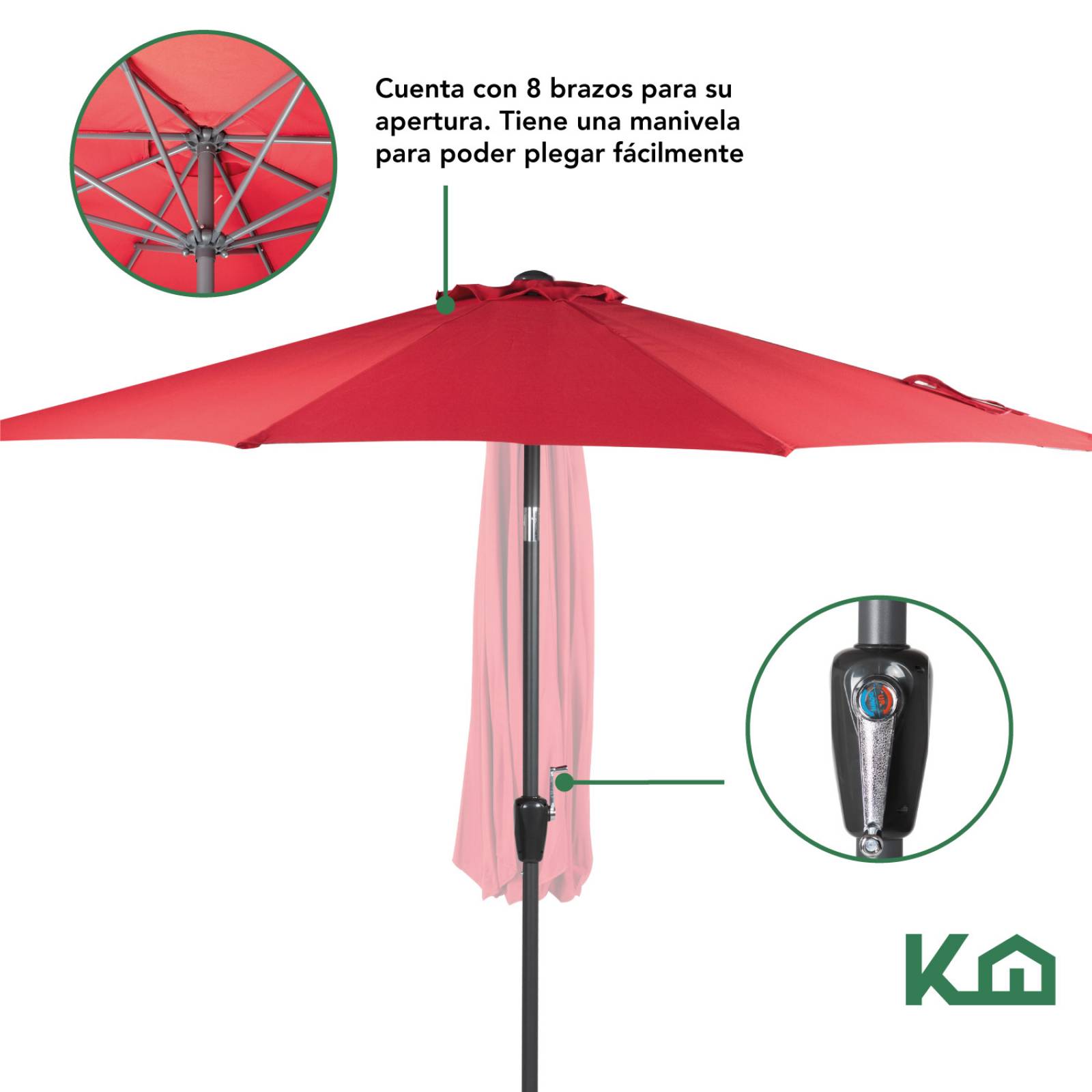Sombrilla Para Jardin Playa Angulo De Inclinacion Kit 4 Pzas Rojo
