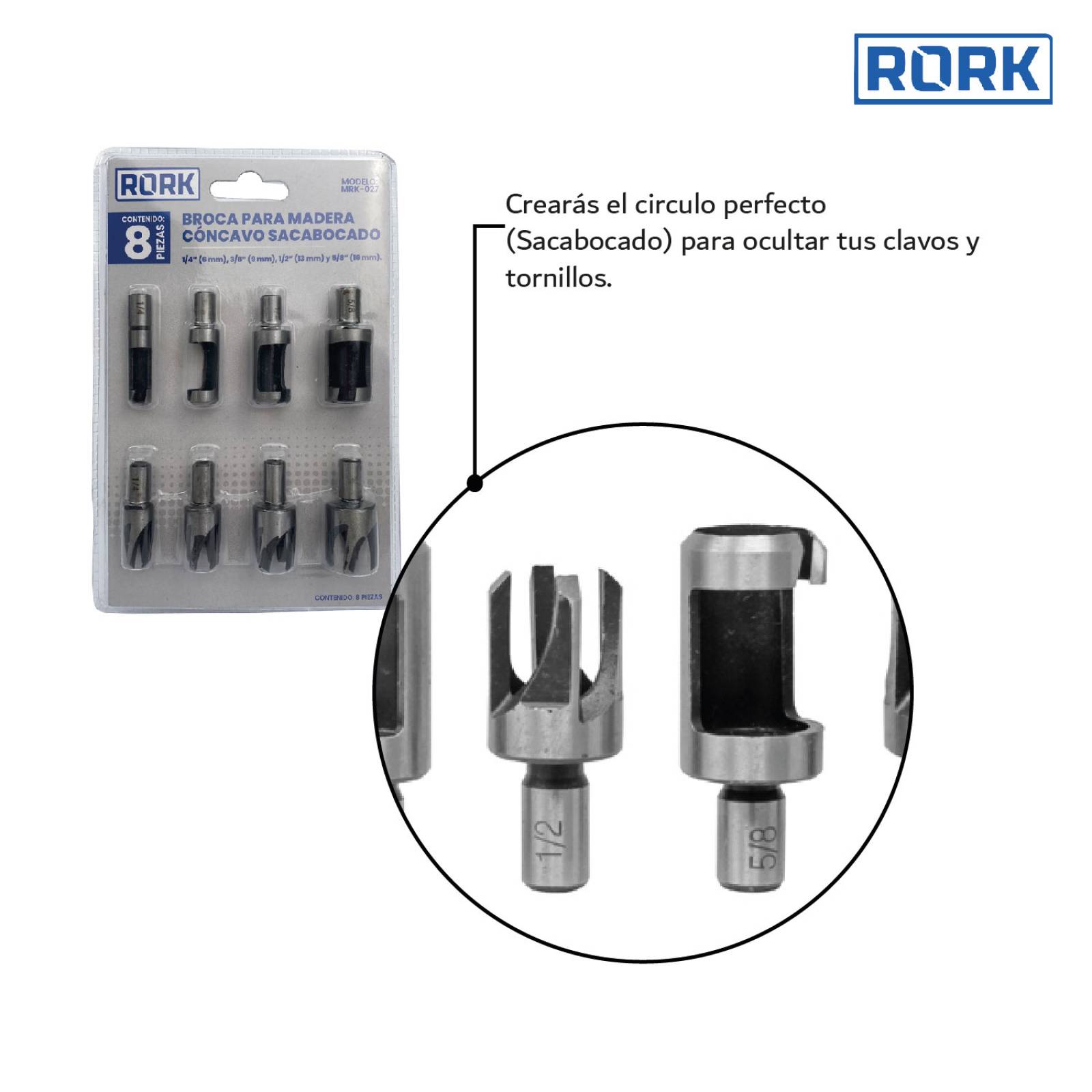 Juego Broca Sacabocado Clavacote Madera Concavo Carpintero 