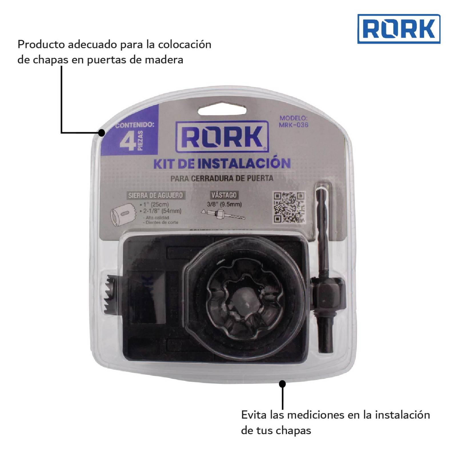 Kit Broca Instalacion Cerradura Puerta Profesional 4 Piezas 