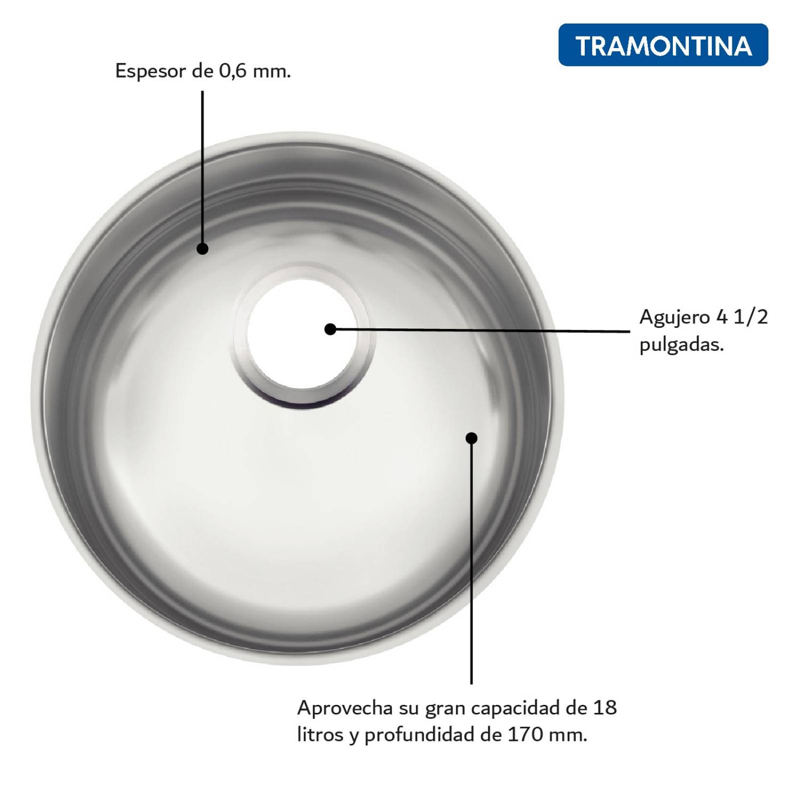 Fregadero Redondo Tarja Lavabo Acero Inoxidable Tramontina 