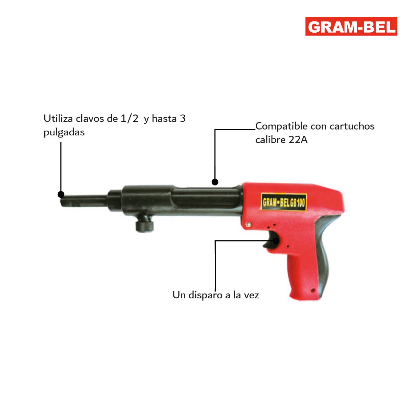 Pistola Impacto Disparador Fijacion 8 Mm 3in Gb-100 Gram-bel 