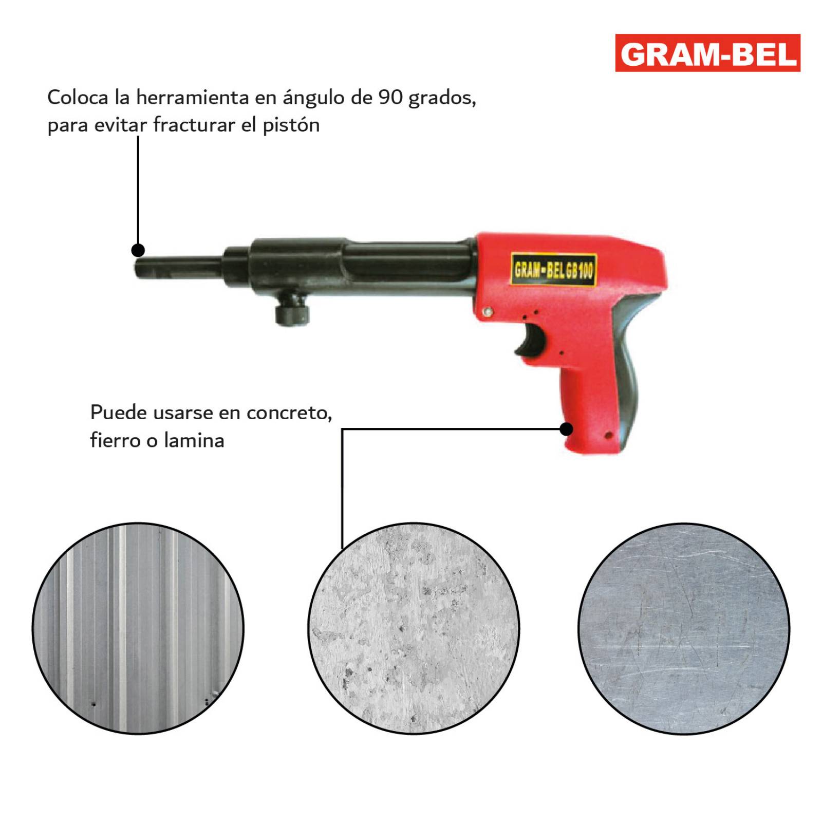Pistola Impacto Disparador Fijacion 8 Mm 3in Gb-100 Gram-bel 