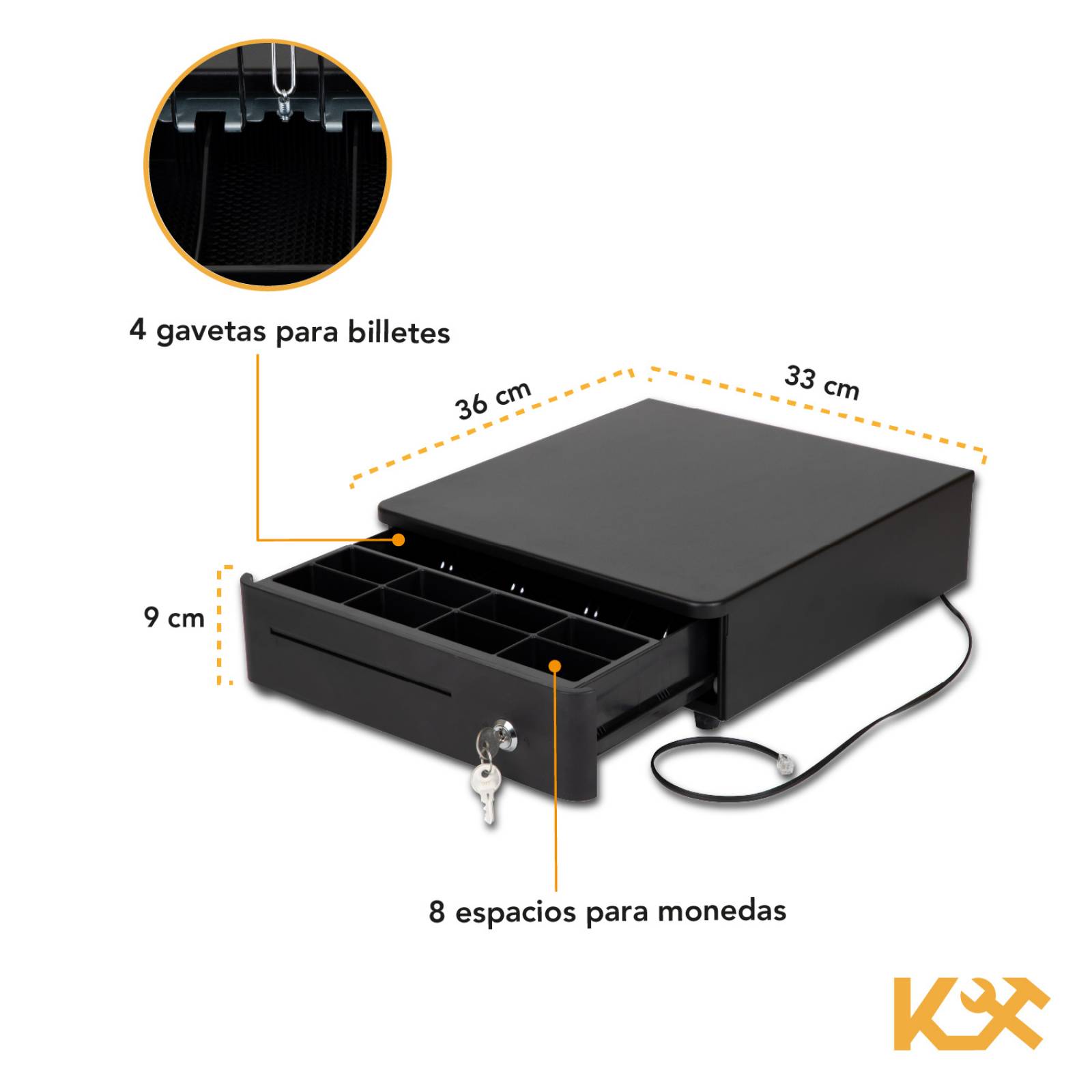 Caja Dinero 33 cm con Cajon y Ranura Para Punto de Venta Con Puerto RJ11 303080 Kingsman 