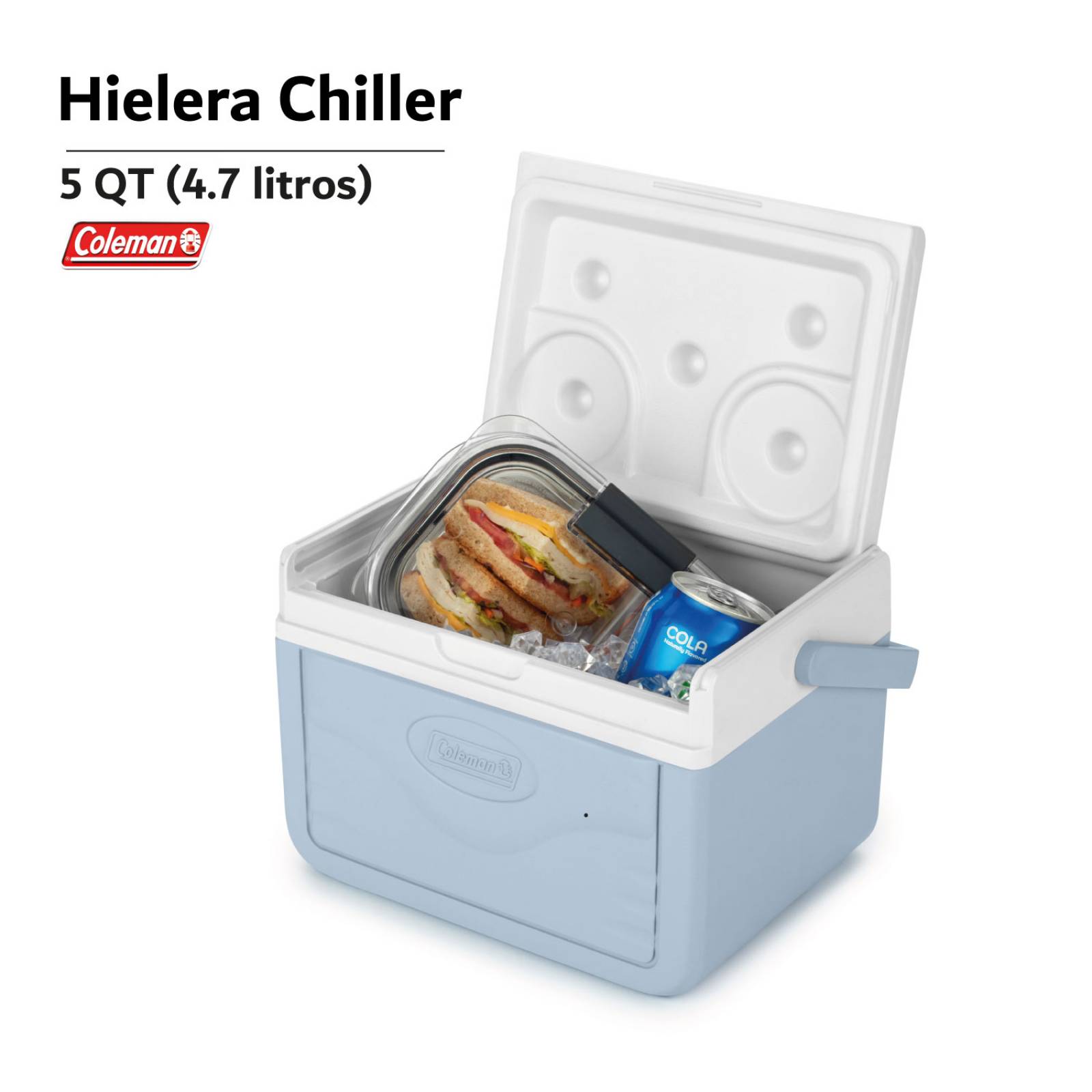 Hielera Coleman Portatil Chiller 5qt 4.7 Litros Con Asa Azul celeste 1