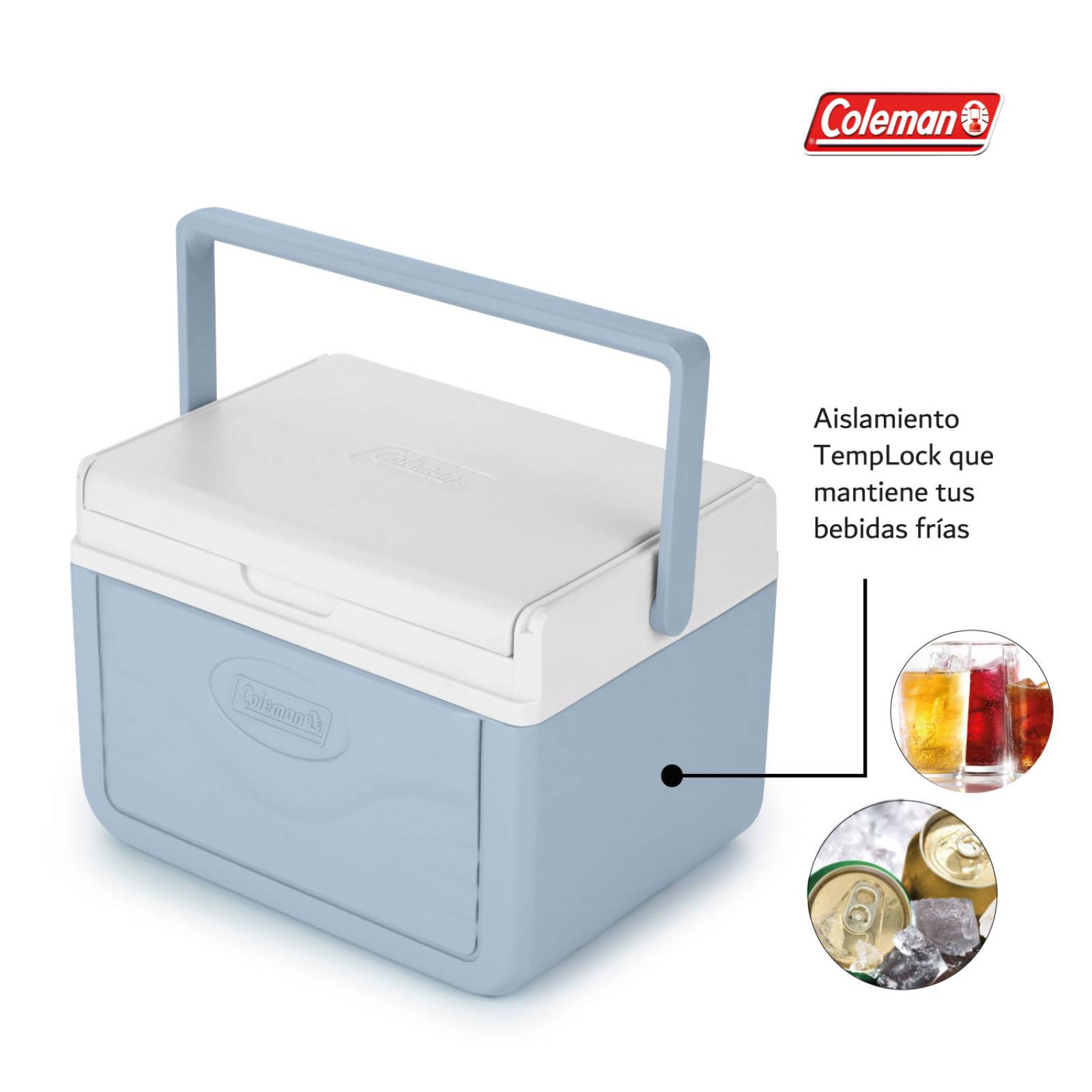 Hielera Coleman Portatil Chiller 5qt 4.7 Litros Con Asa Azul celeste 1