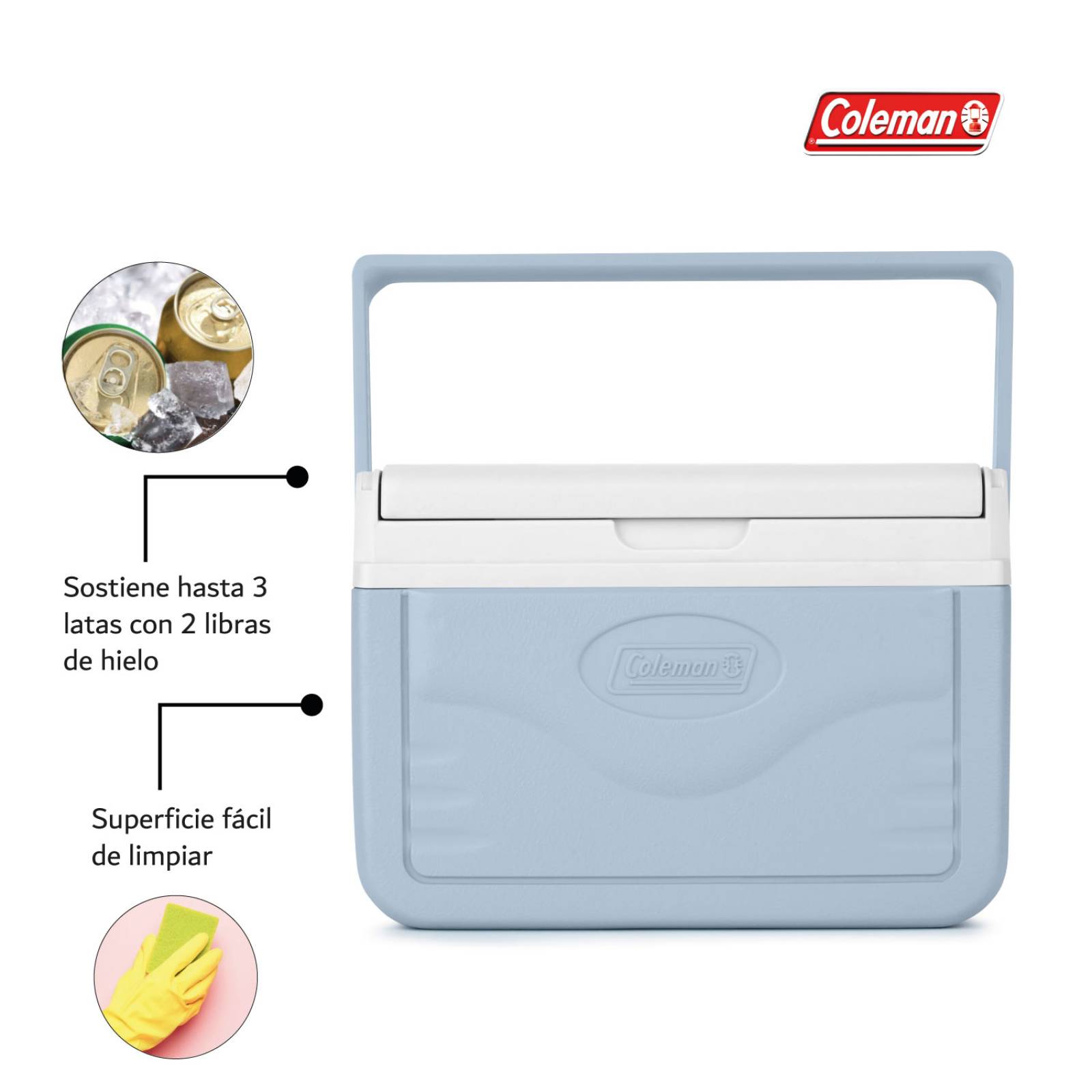 Hielera Coleman Portatil Chiller 5qt 4.7 Litros Con Asa Azul celeste 1