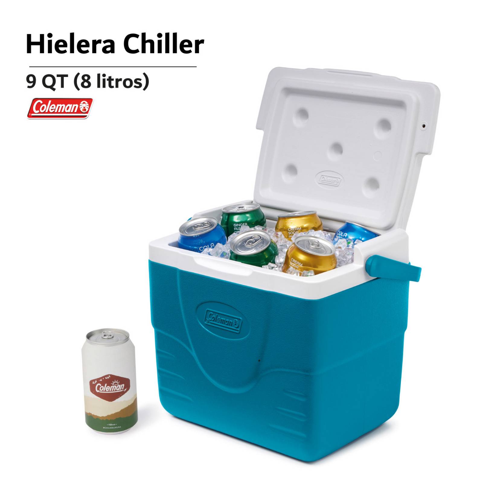 Hielera Coleman Portatil Con Asa 9qt 8 Litros Para 10 Latas Azul turquesa