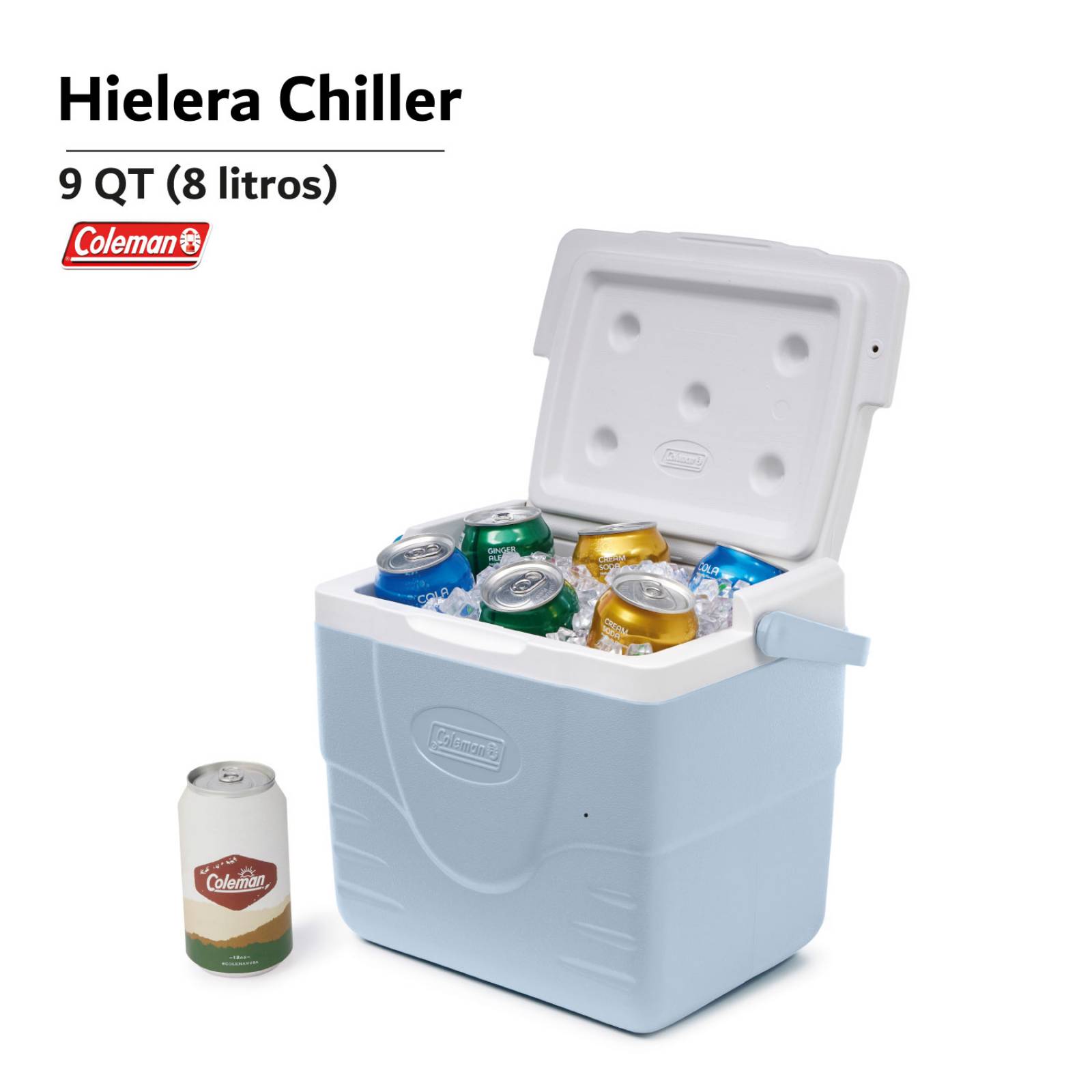 Hielera Coleman Portatil Con Asa 9qt 8 Litros Para 10 Latas Azul celeste