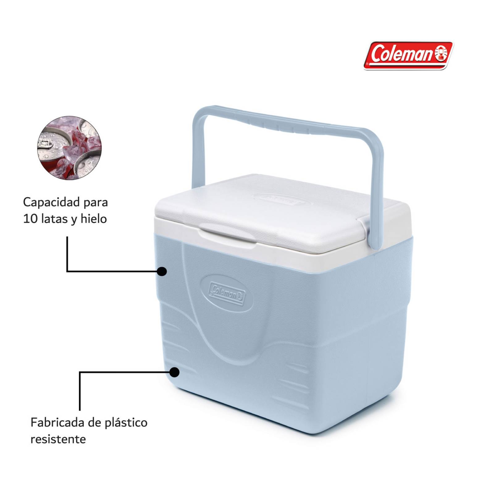 Hielera Coleman Portatil Con Asa 9qt 8 Litros Para 10 Latas Azul celeste