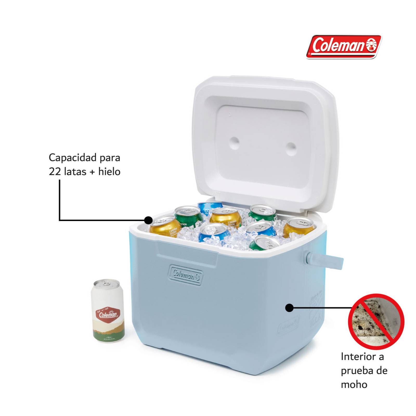 Hielera Coleman Portatil 16qt 15lts Con Asa Para 22 Latas Azul turquesa