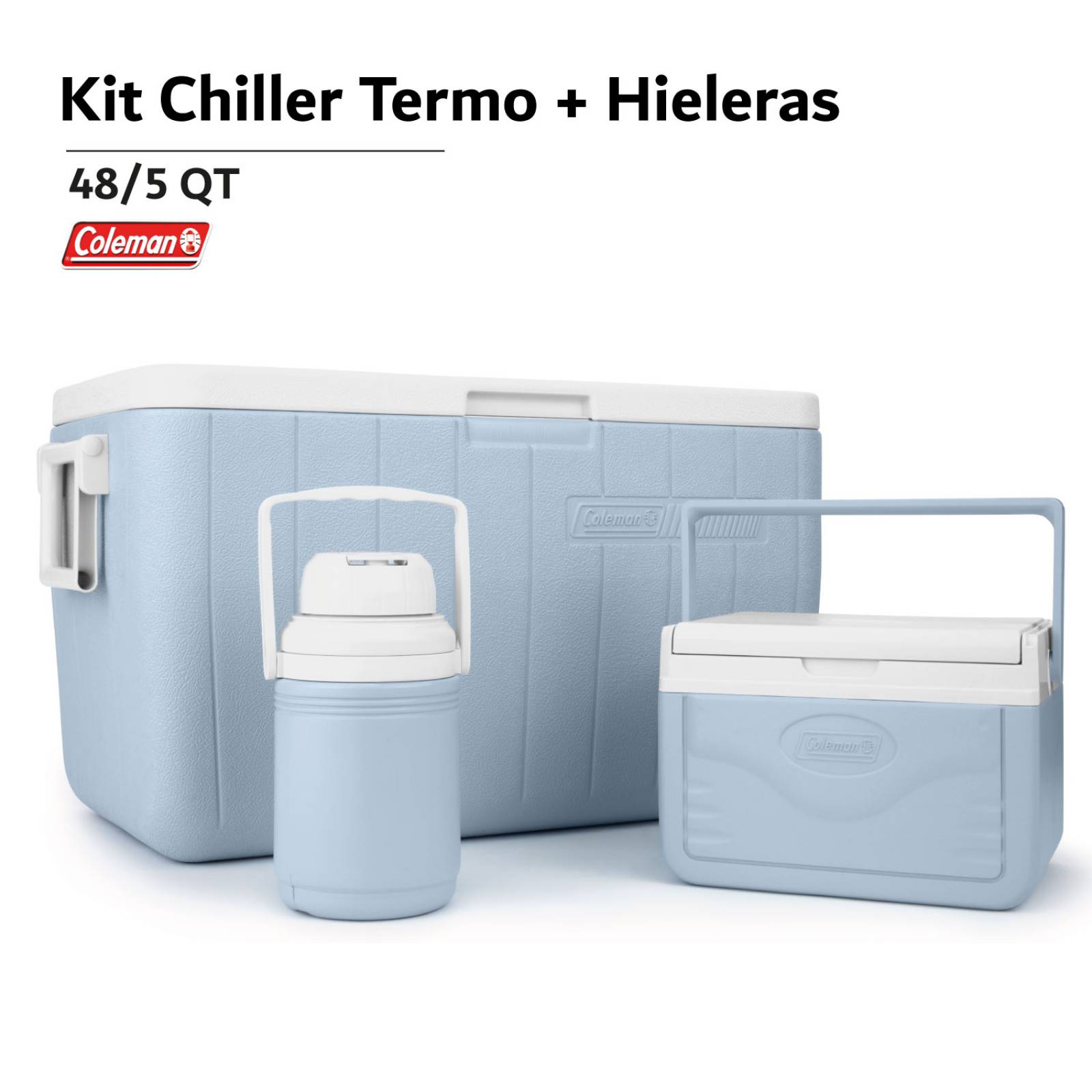 Combo Coleman 3 Piezas Hielera Portatil 48/5qt + Termo 473ml 1 Azul celeste