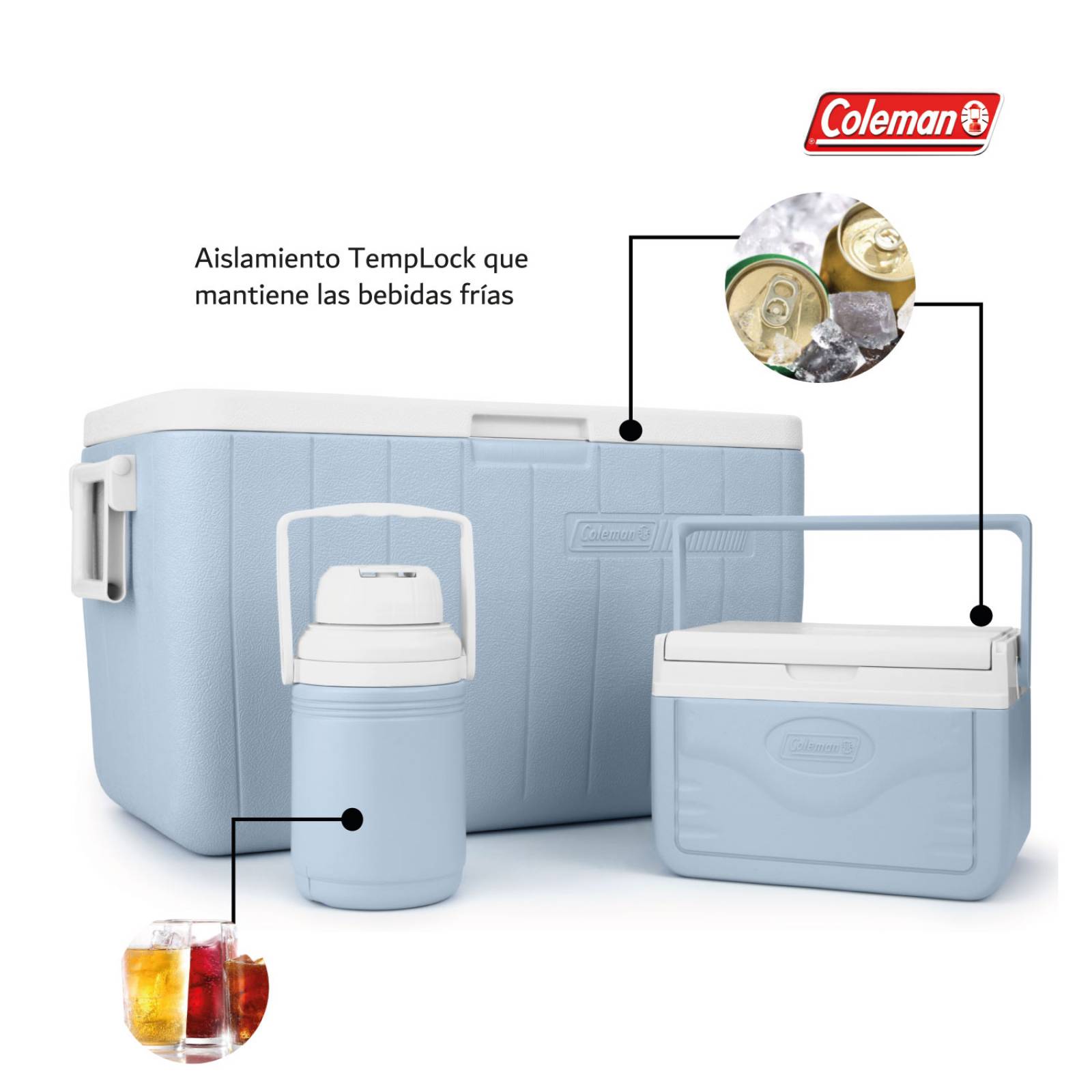 Combo Coleman 3 Piezas Hielera Portatil 48/5qt + Termo 473ml 1 Azul celeste