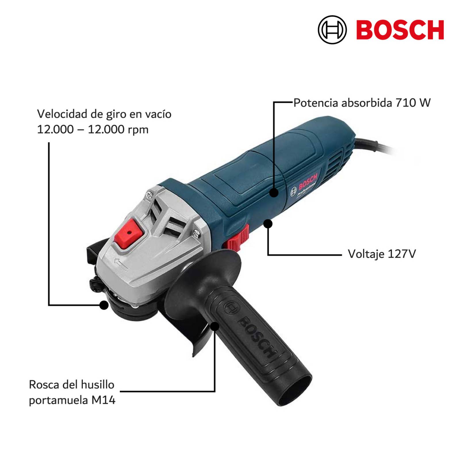 Esmeril Angular Miniesmeriladora 4 1/2 Gws 700 Eje M14 Bosch