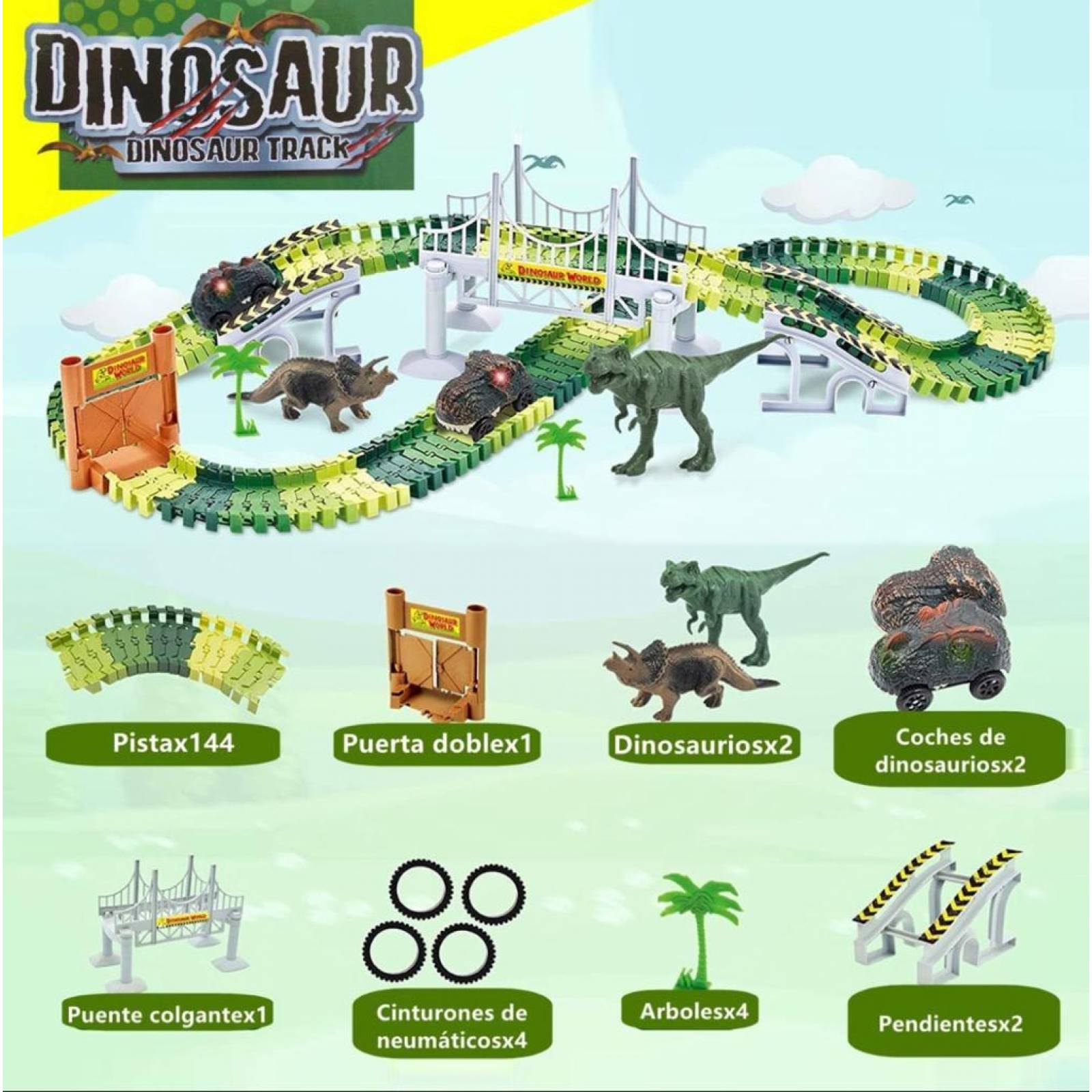 Pista de Carreras Juguete Jurasica Dinosaurios Giro 360